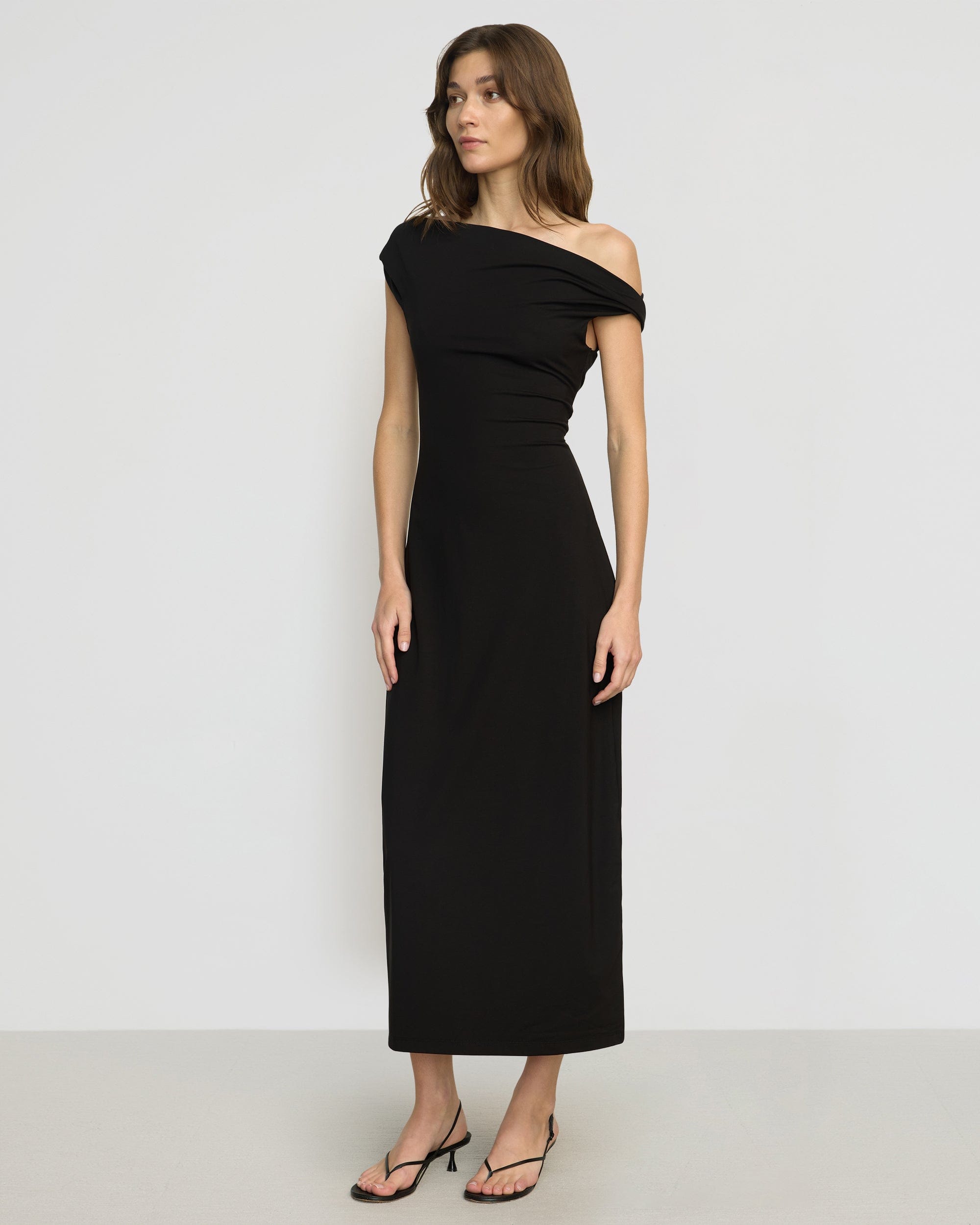 acka sheer shoulder dress ブラック の「Acka.（エーシーケーエー）sheer over one-piece（ブラック