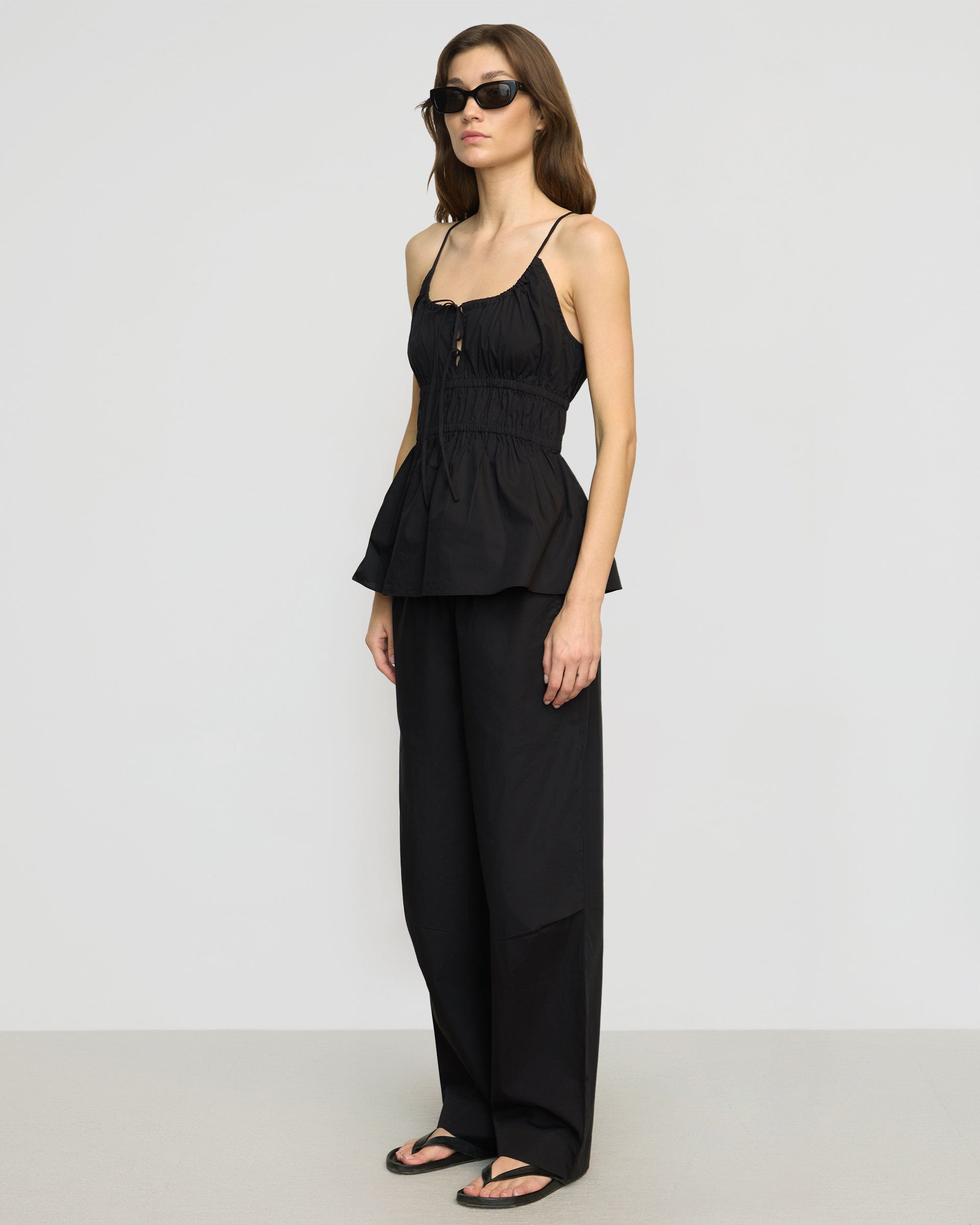 Paula Smocked-Waist Organic Cotton Pant