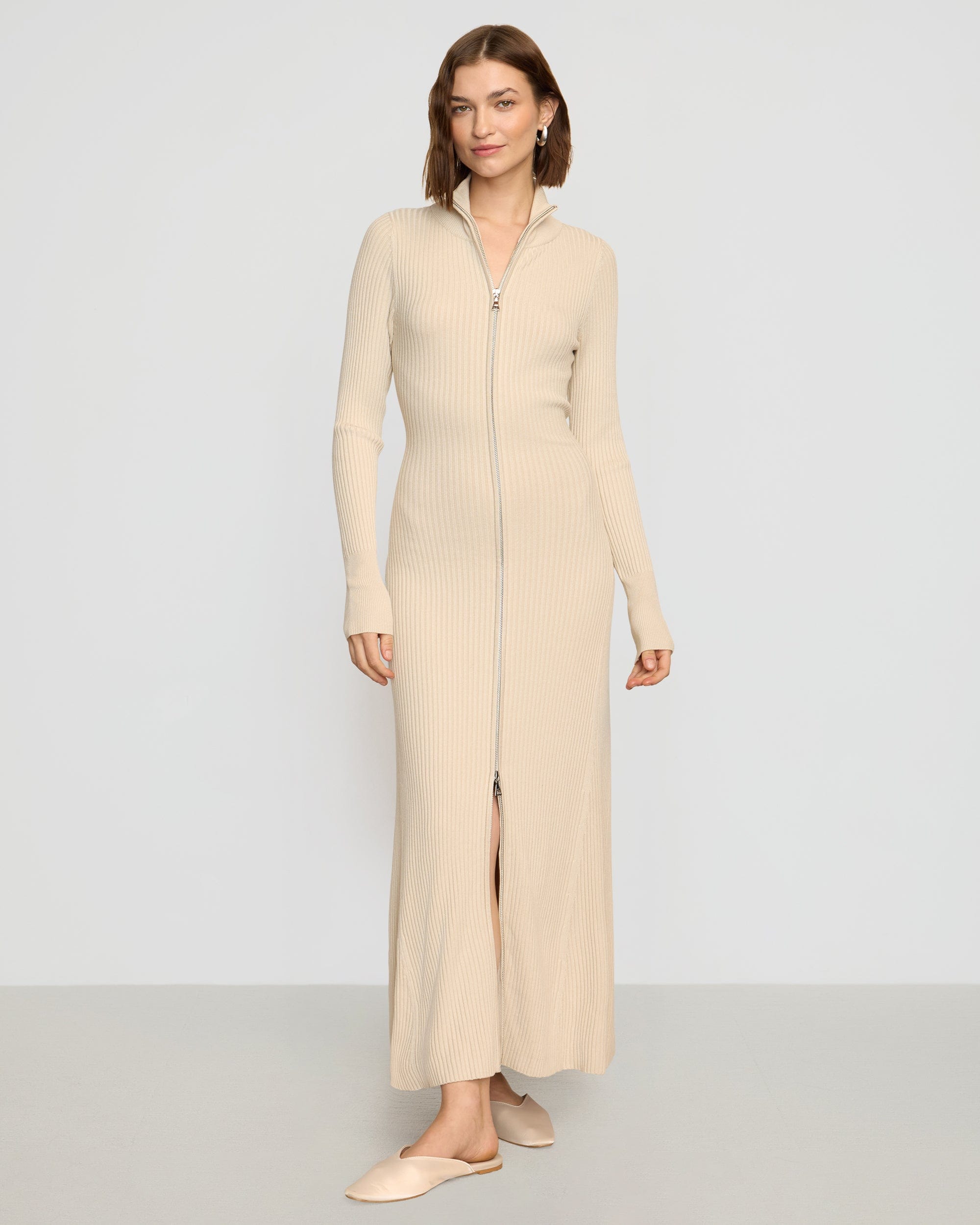 Janne Ribbed Two-Way Zip Sweater Dress