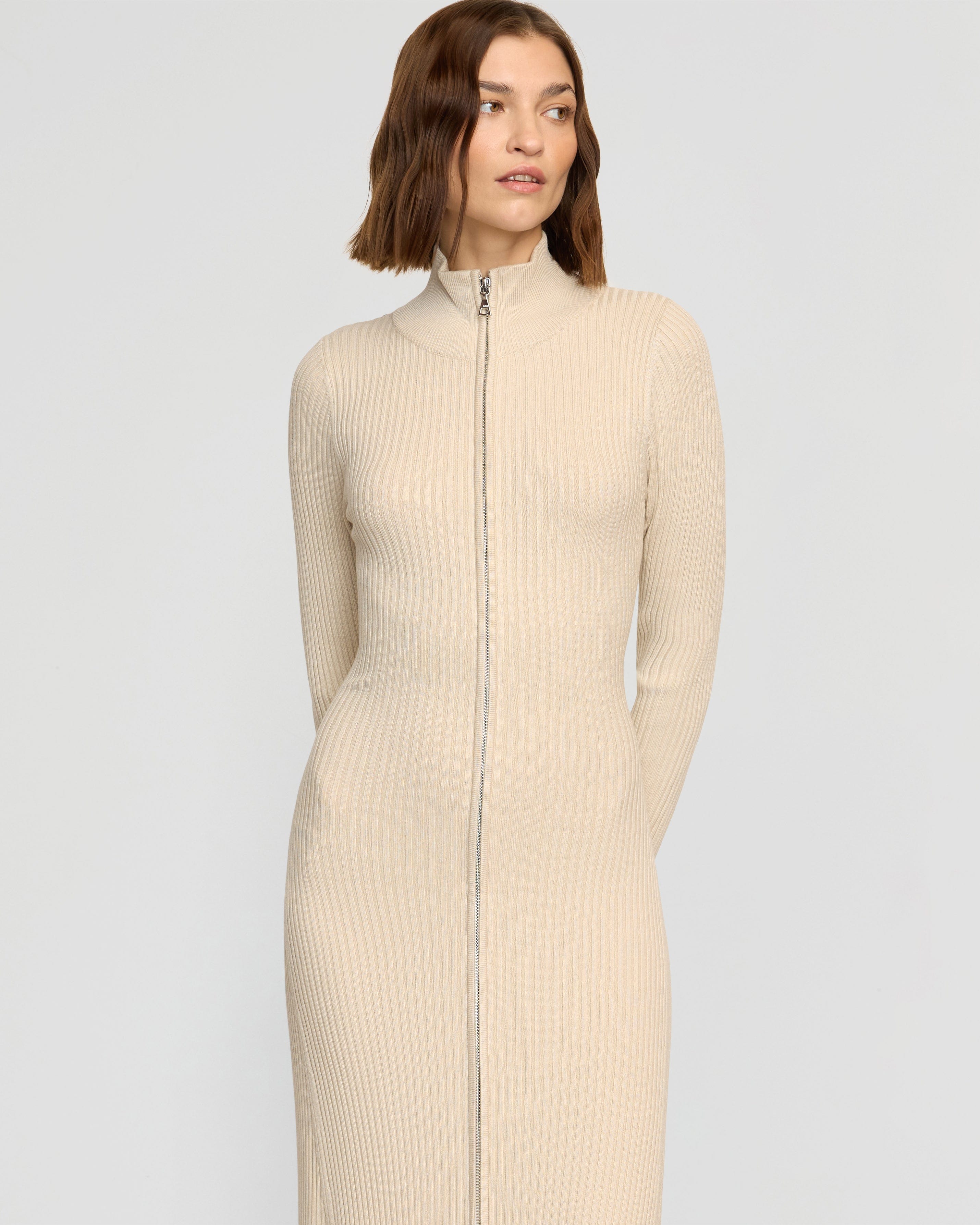 Janne Ribbed Two-Way Zip Sweater Dress