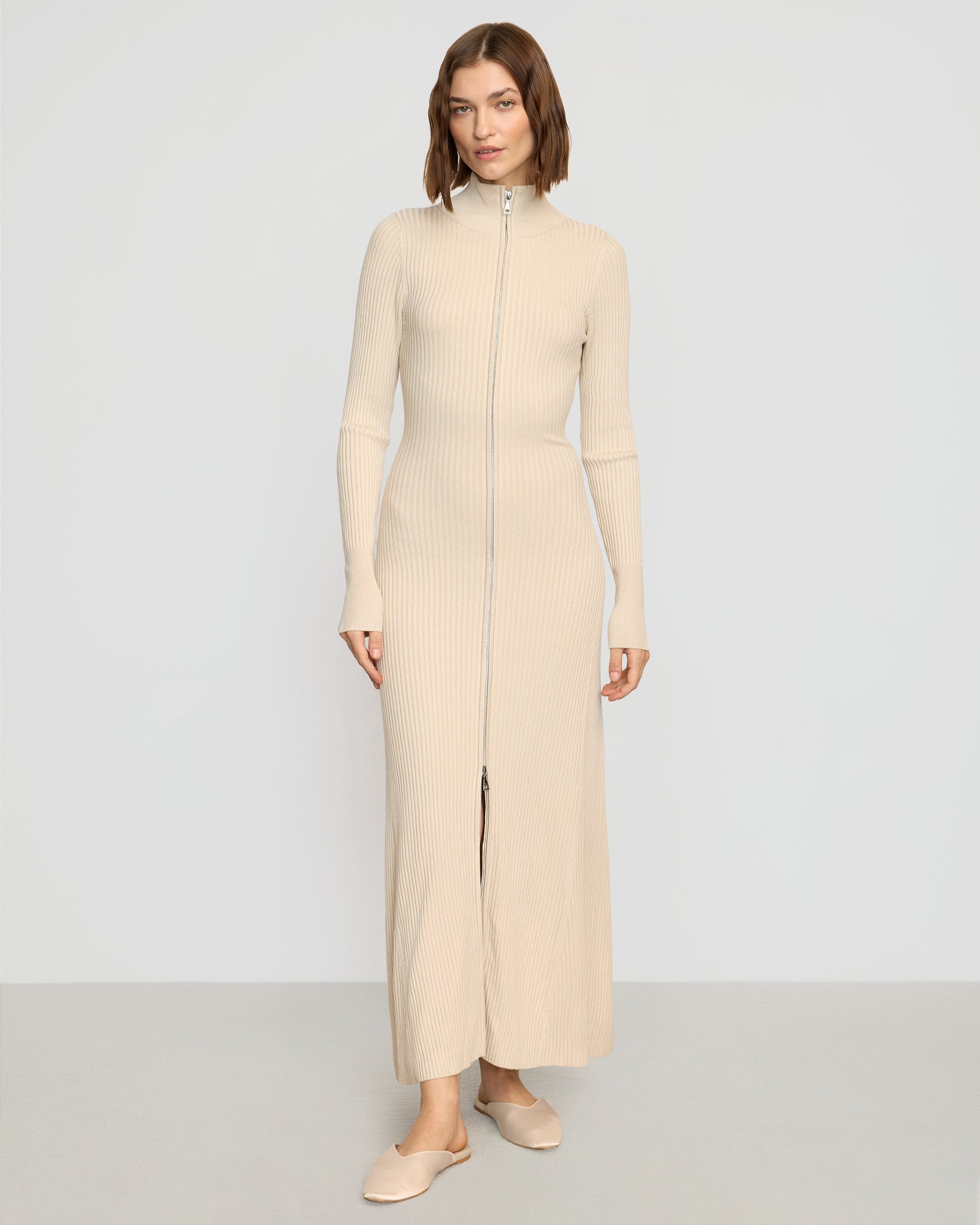 Janne Ribbed Two-Way Zip Sweater Dress