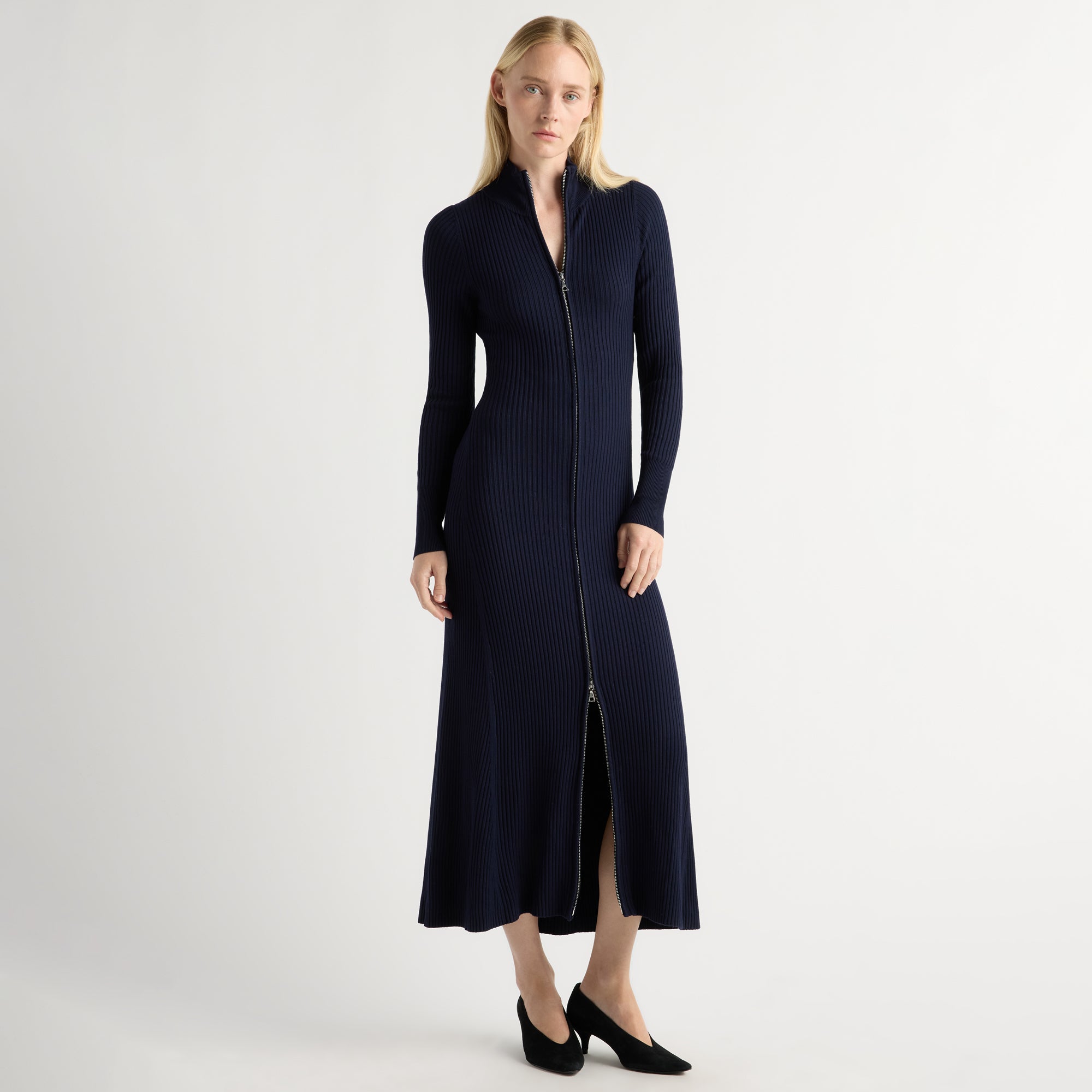 Janne Ribbed Two-Way Zip Sweater Dress