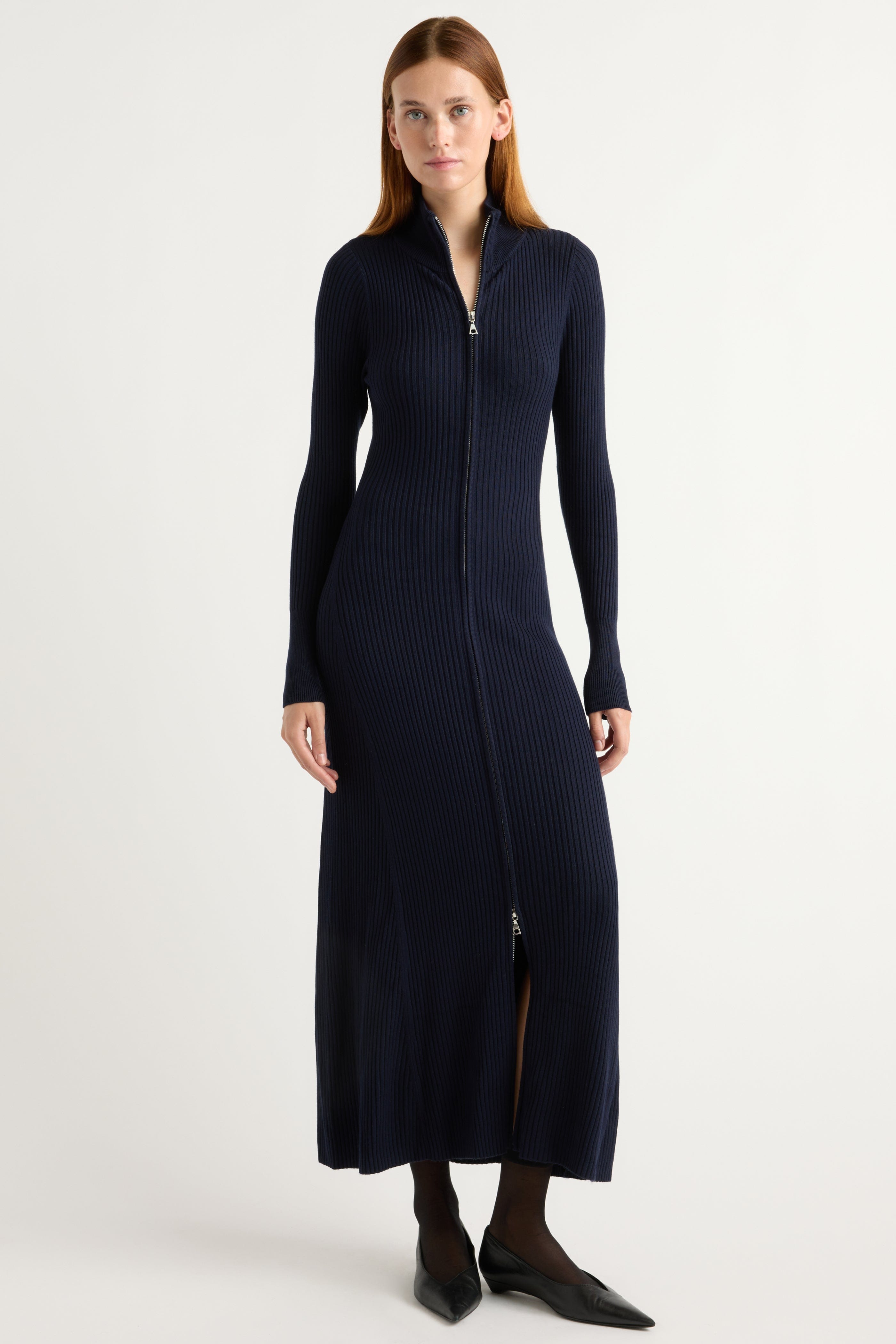 zip up sweater dress Janne Ribbed Two-Way Navy / XS beaded floral Starfire in Prom Dress offering cozy warmth for Color:BABY BEIGE
