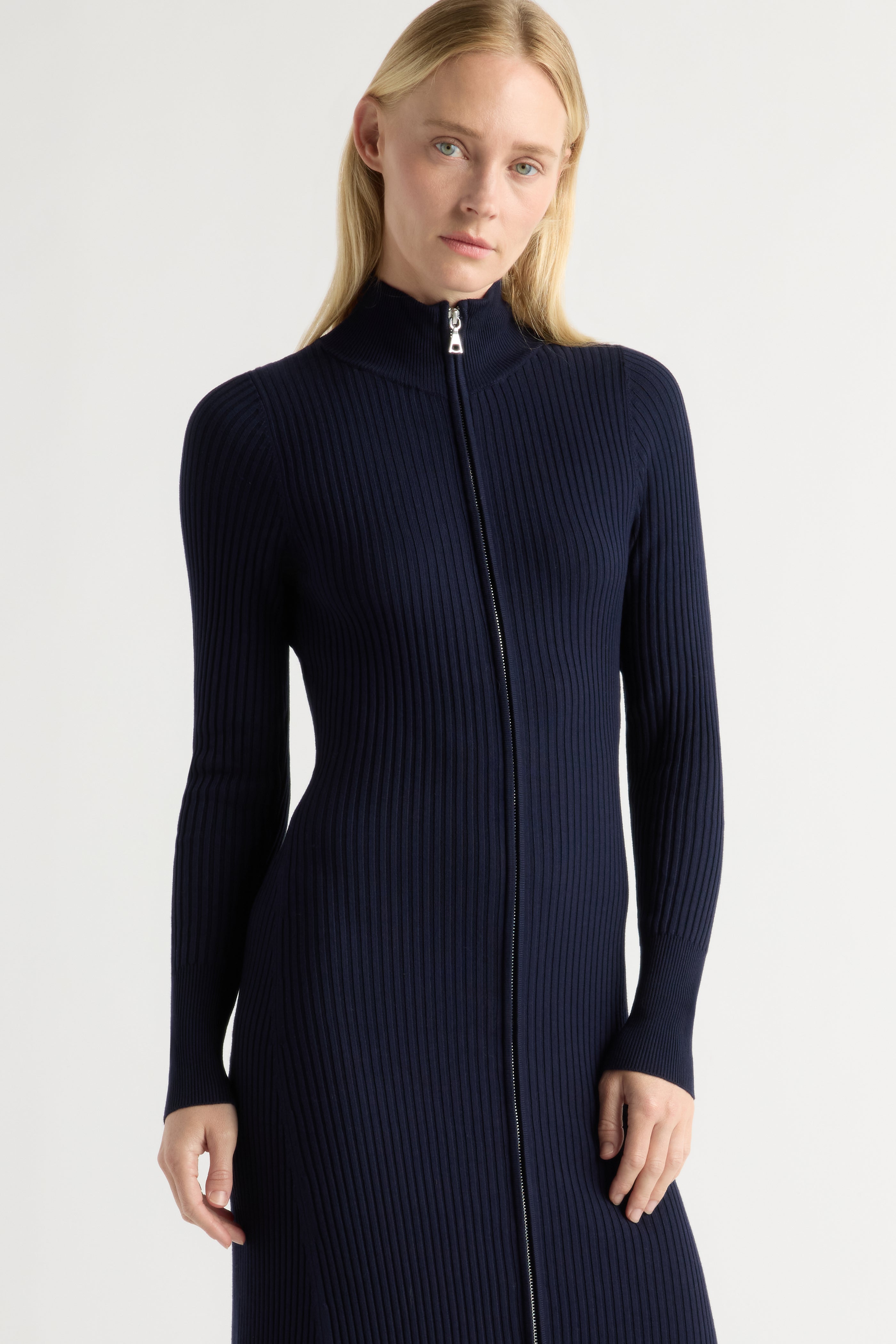 Janne Ribbed Two-Way Zip Sweater Dress