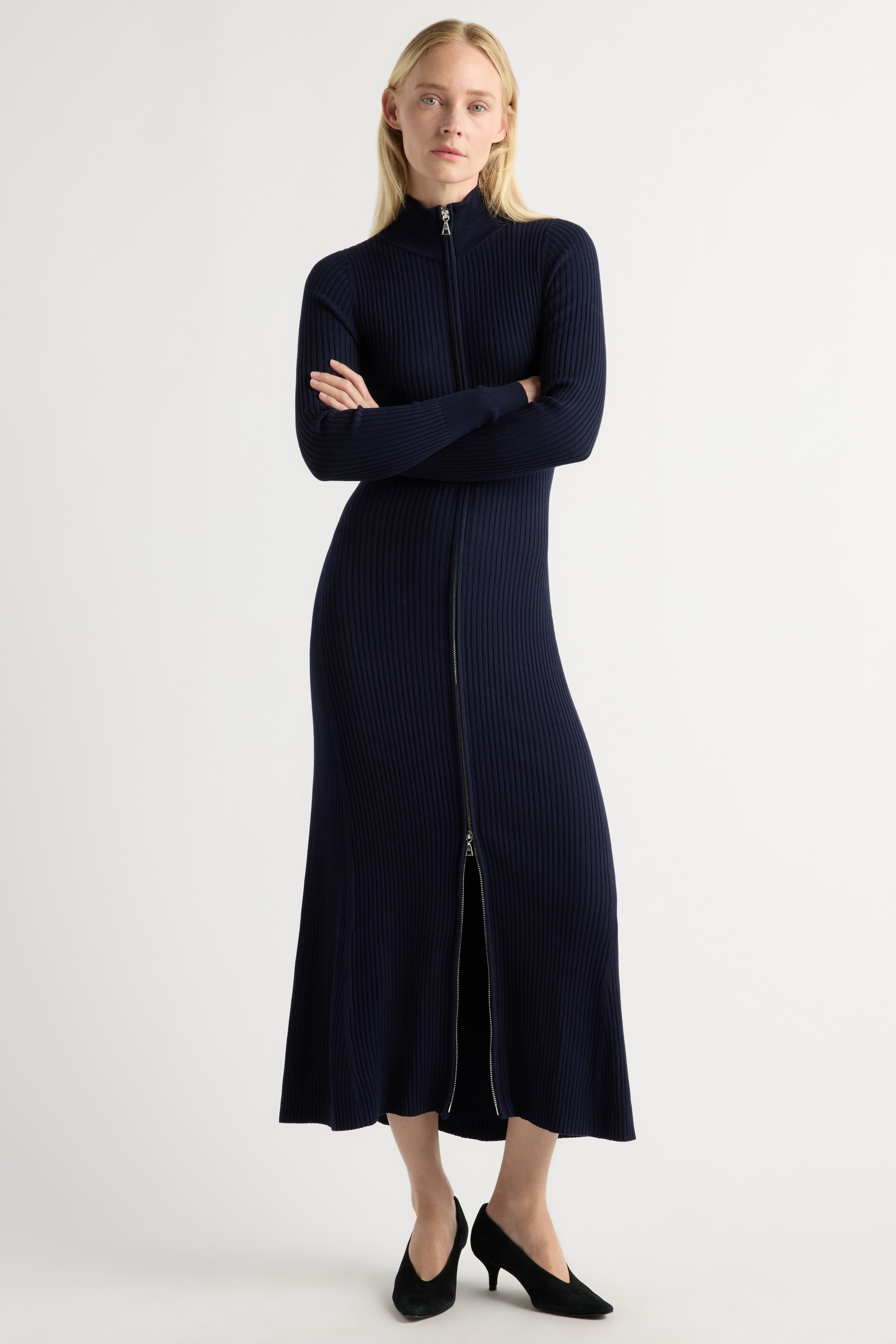 Janne Ribbed Two-Way Zip Sweater Dress