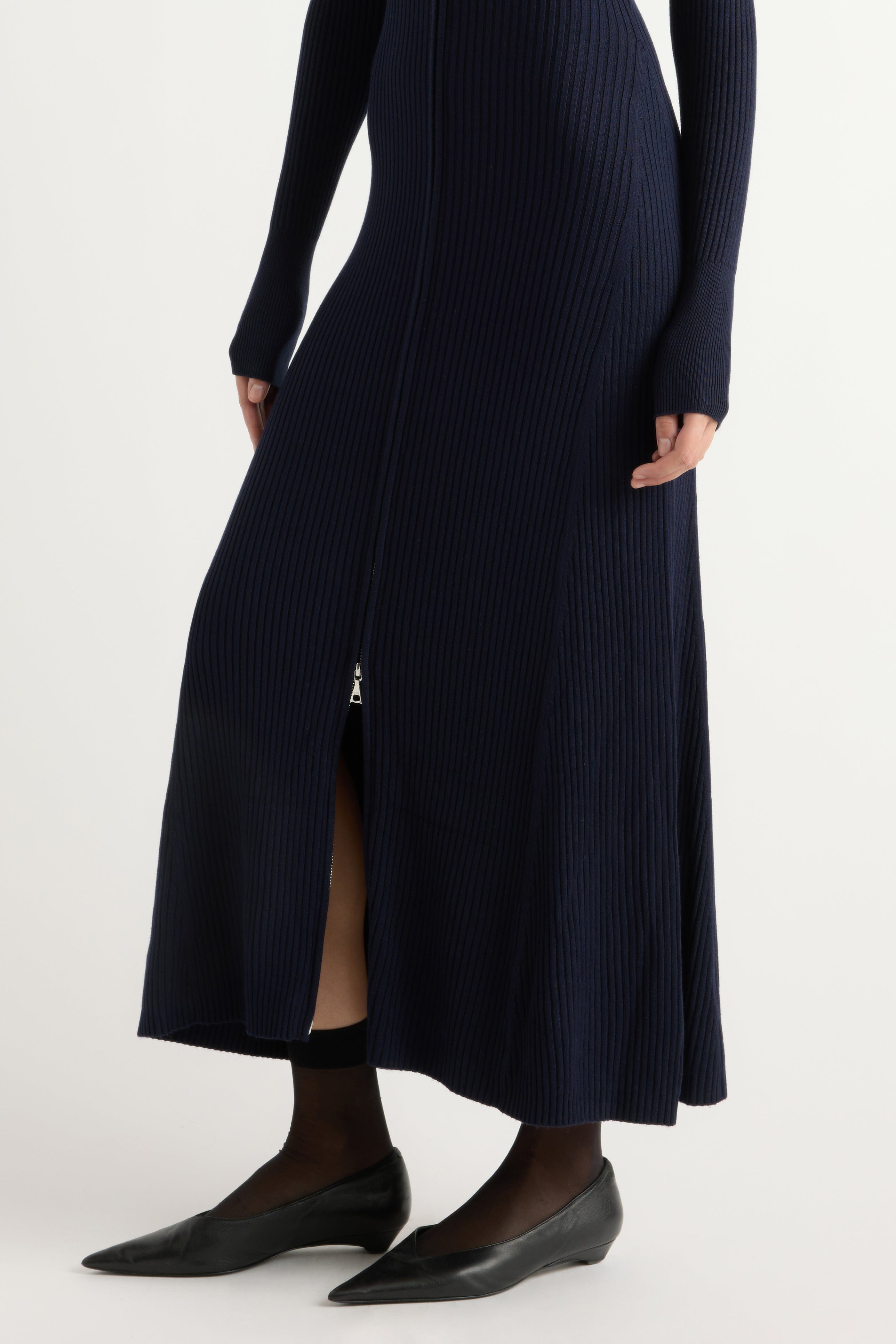 Janne Ribbed Two-Way Zip Sweater Dress