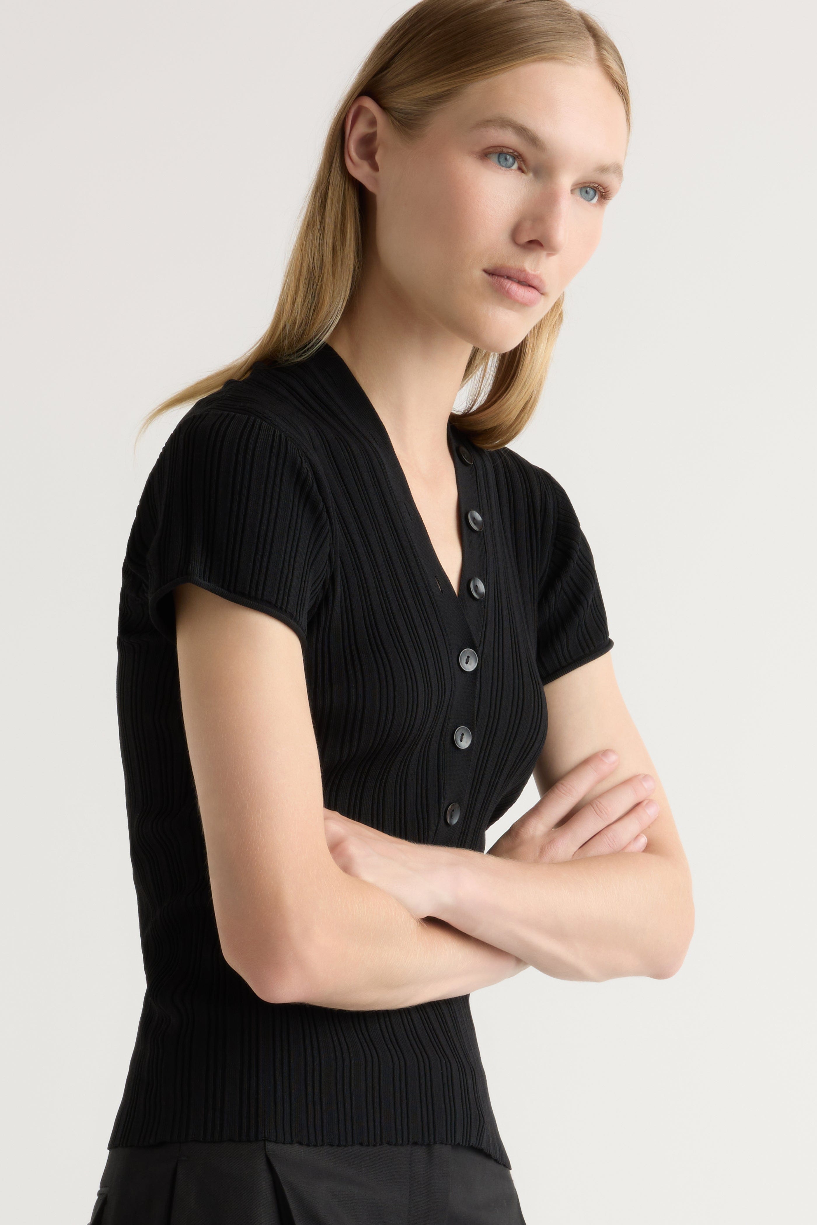 Jeni Button V-Neck Sweater Top