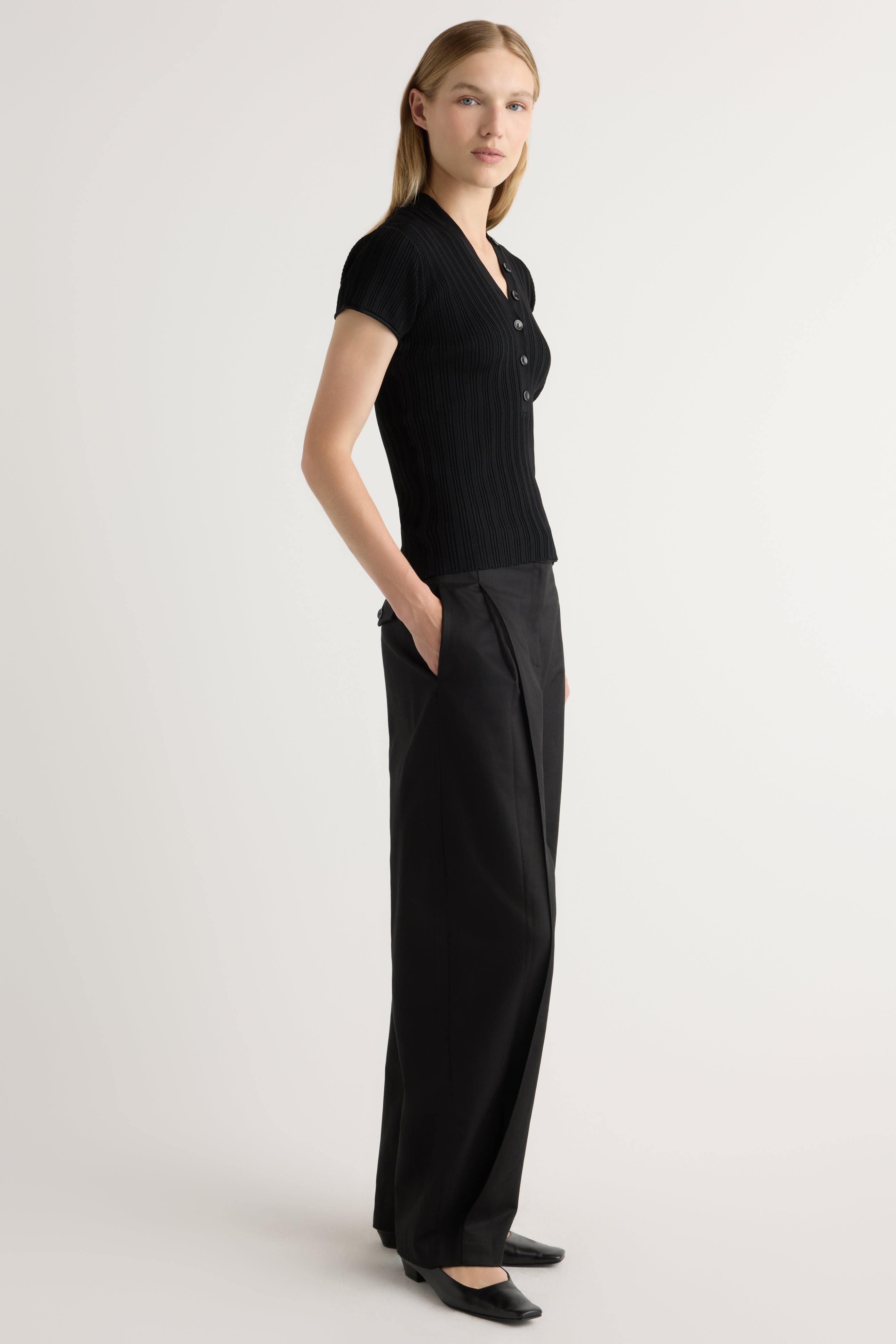 Jeni Button V-Neck Sweater Top