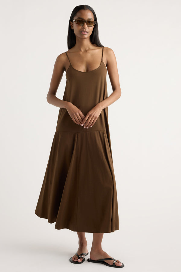 Jimena A-Line Jersey Tank Dress Olive Brown / M