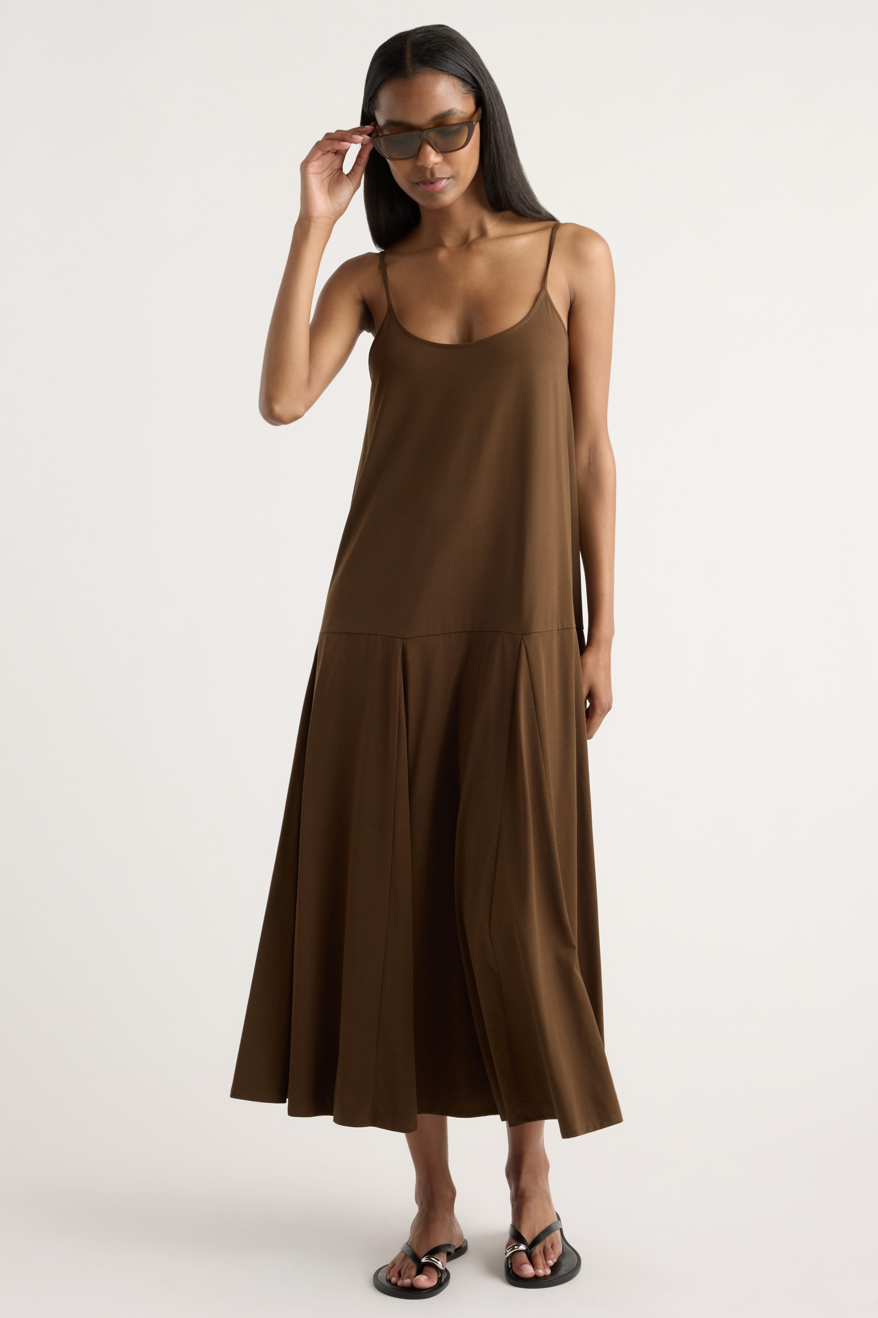 Jimena A-Line Jersey Tank Dress Olive Brown / M