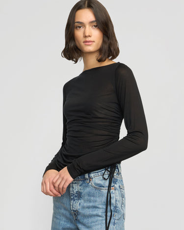 Olivia | Joan Tencel Ruched-Side Semi-Sheer Tee in Size Small