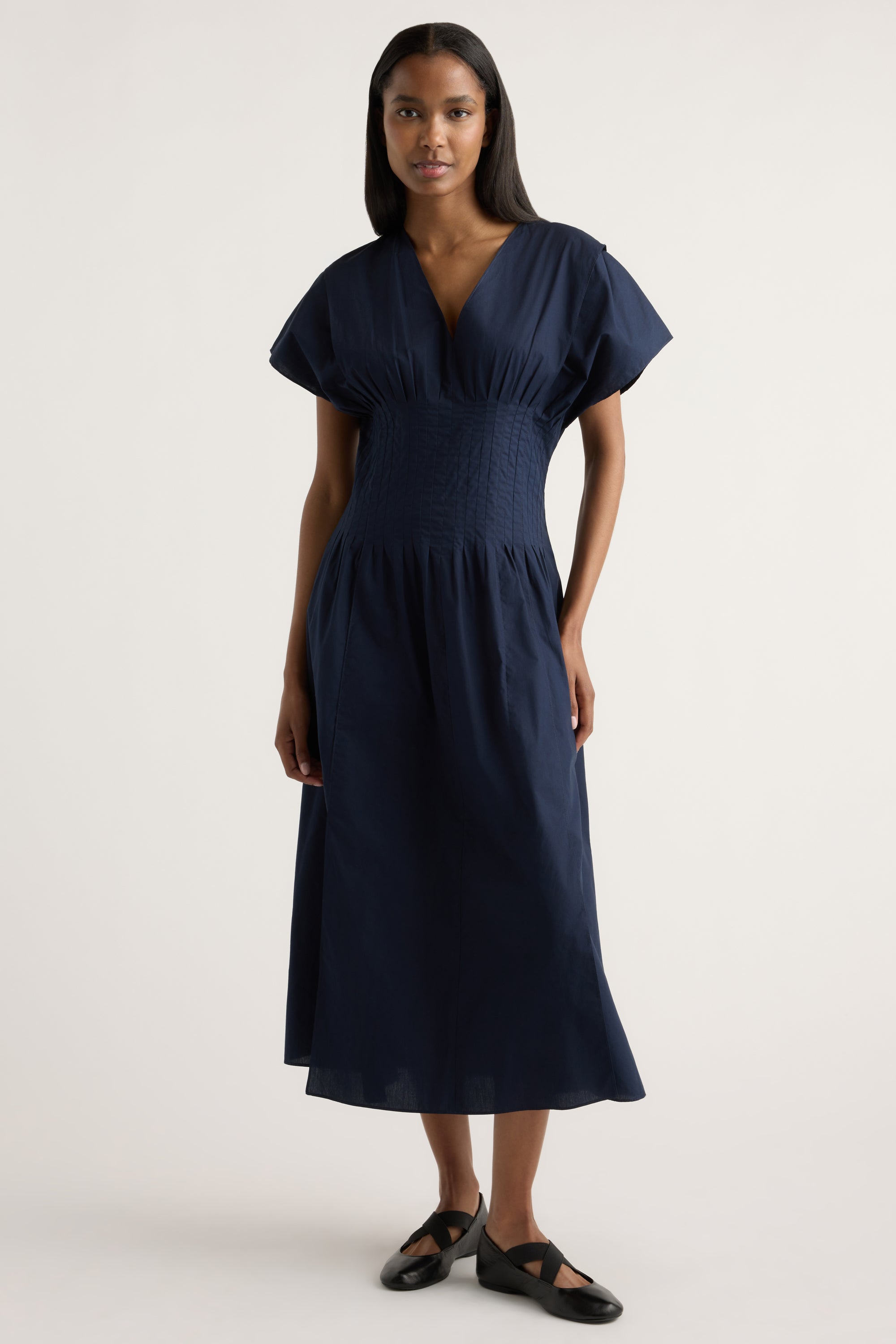Kai Pleated Blouson Dress Dark Navy / M
