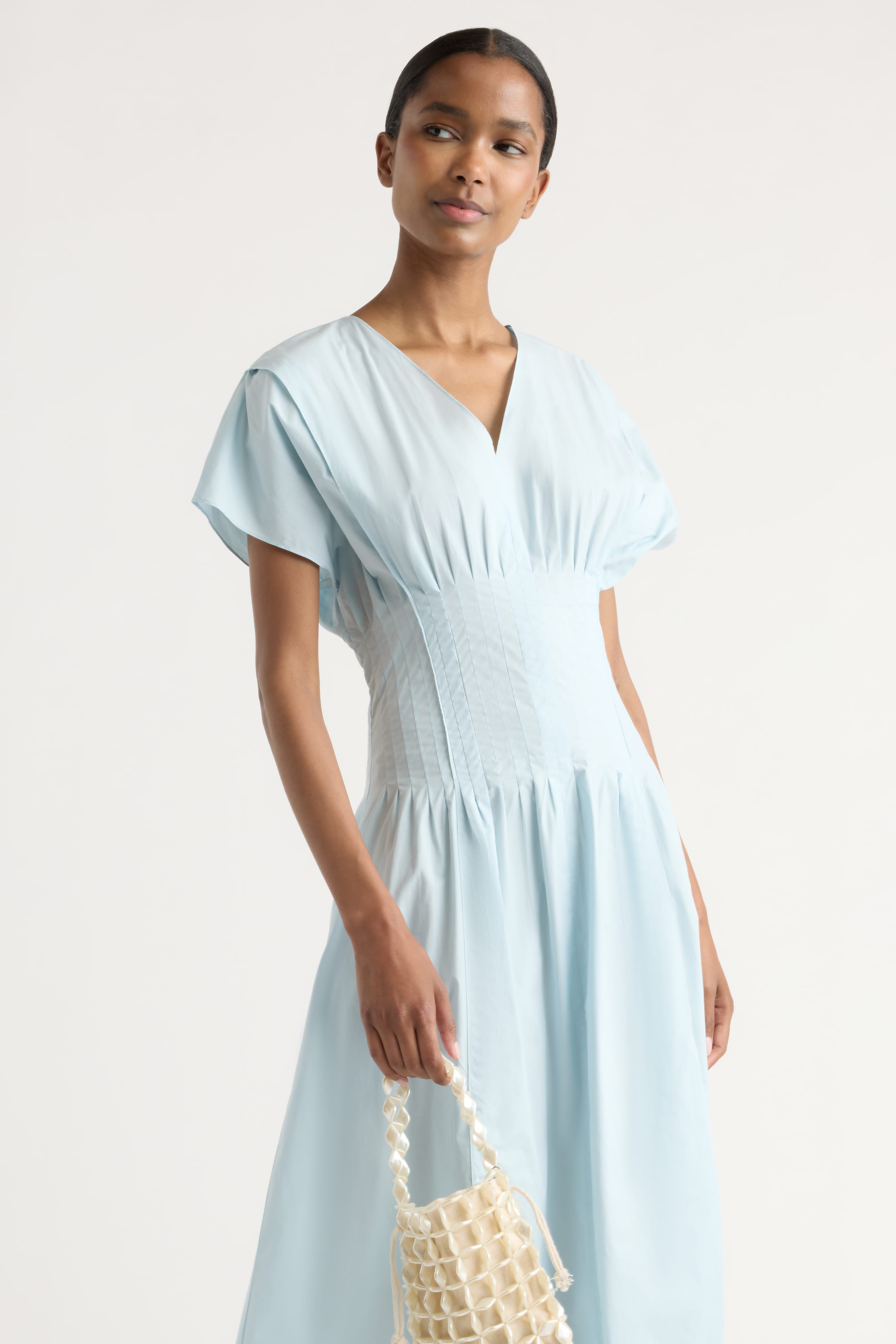 ENFOLD Washed COバルーンスリーブDRESS Kai Pleated Blouson Dress
