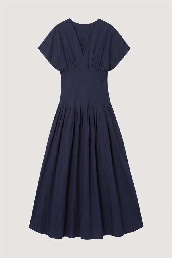 dress cotton poplin Katya Cotton Poplin Tie-Waist Dress Dark Navy / L