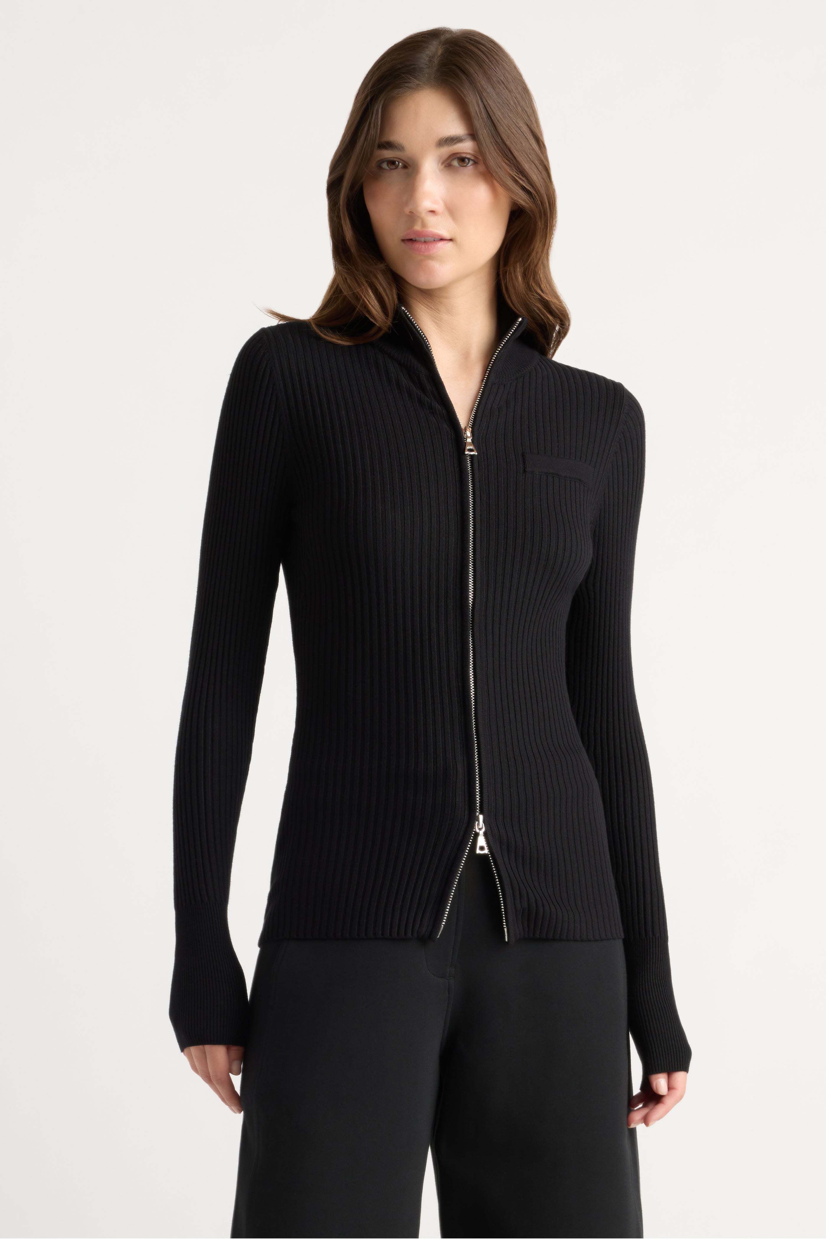 トップス steaf. double zip up cardigan Kaine Ribbed Two-Way Zip Sweater