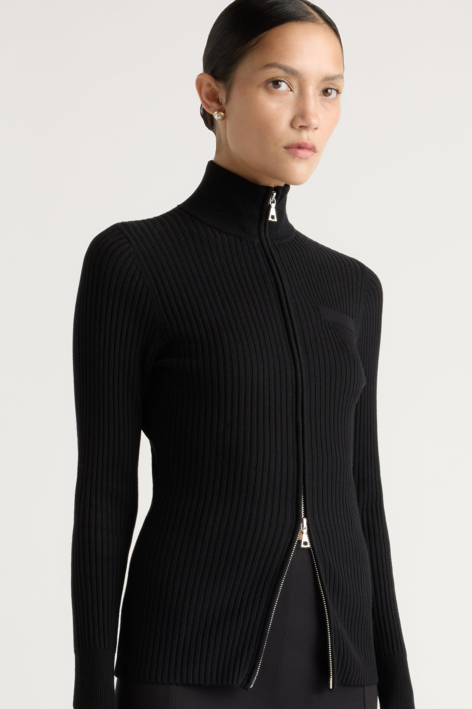 Ribbed Two-Tone Half Zip Sweater