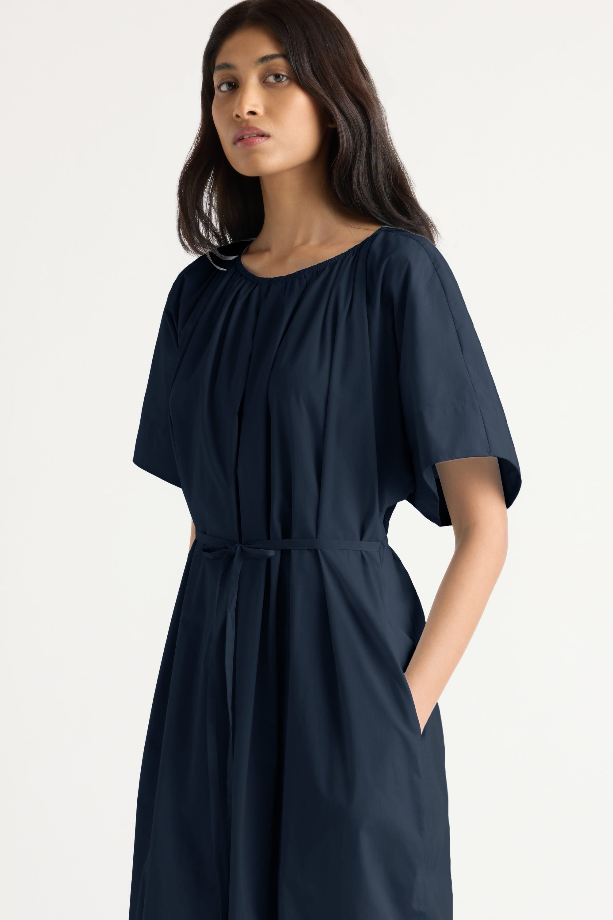 navy blue cotton dress for women Navy Blue Warm Cotton Waffle Fit and Flare Short Dress 28" / Petite (5'1" and below)