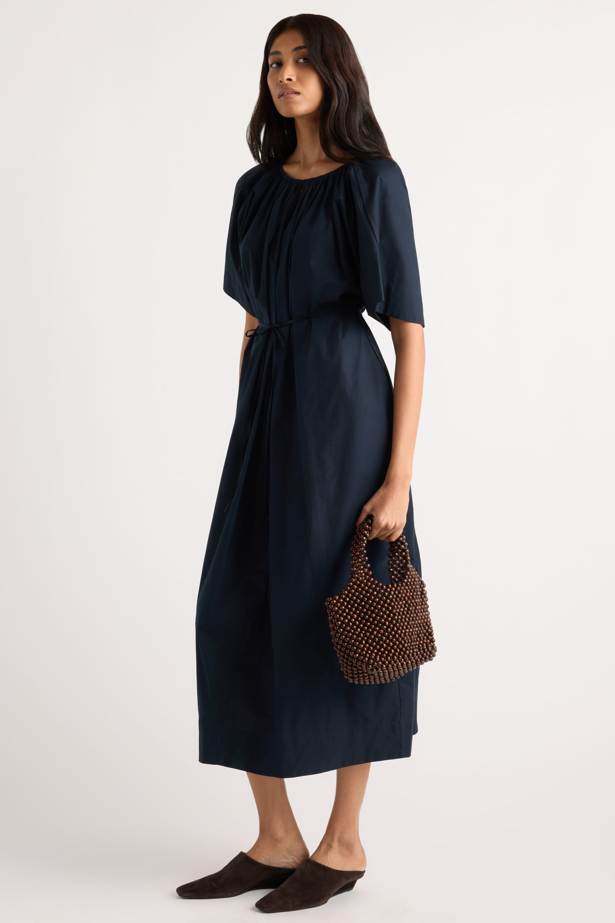 navy cotton dress Women's The Good Life Navy Cotton Button Front Midi Dress | Size: S