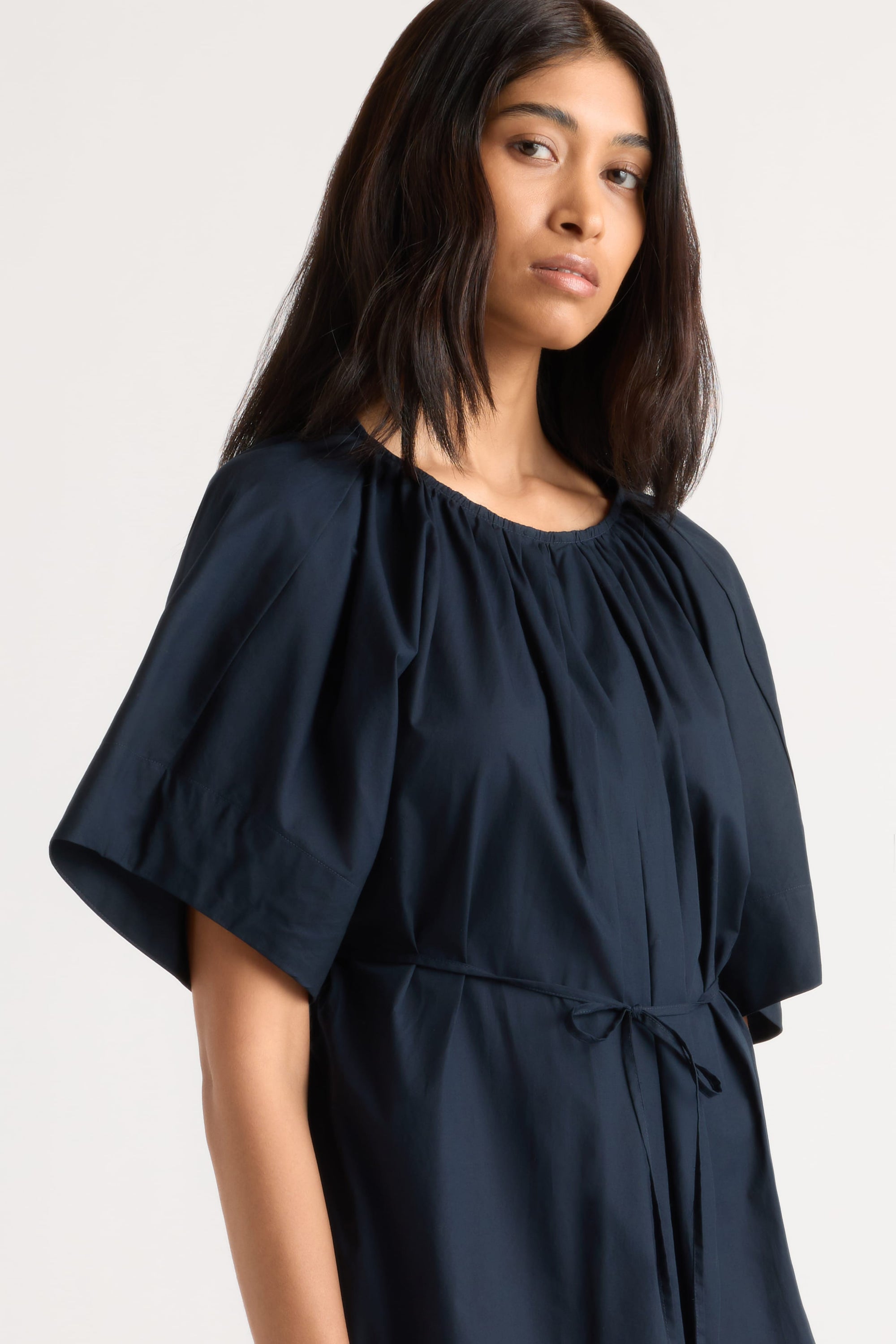 Katya Cotton Poplin Tie-Waist Dress Dark Navy / S Katya Cotton Poplin Tie-Waist Dress Dark Navy / S