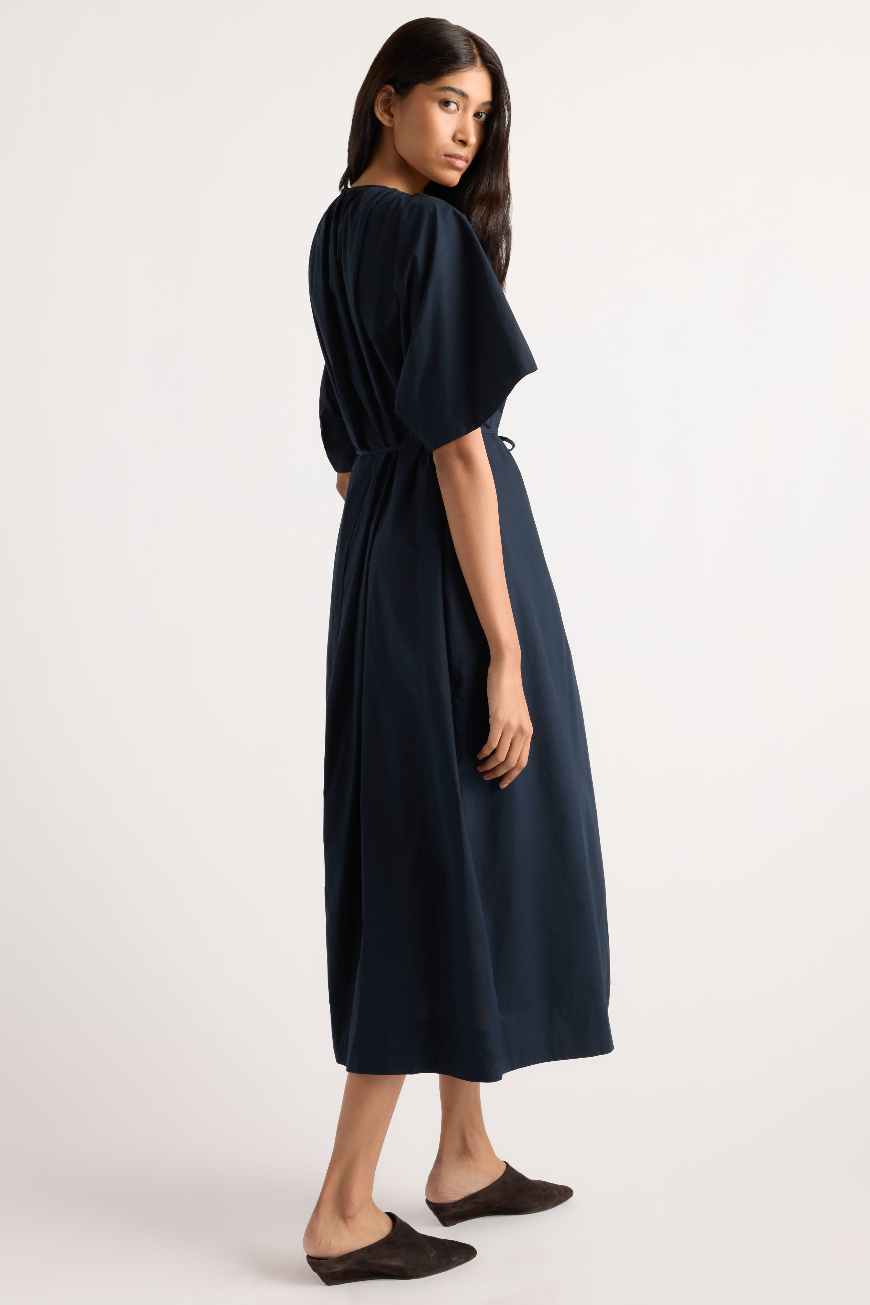 navy blue cotton dress for women Navy blue cotton midi pleated dress for women available in different custom colors