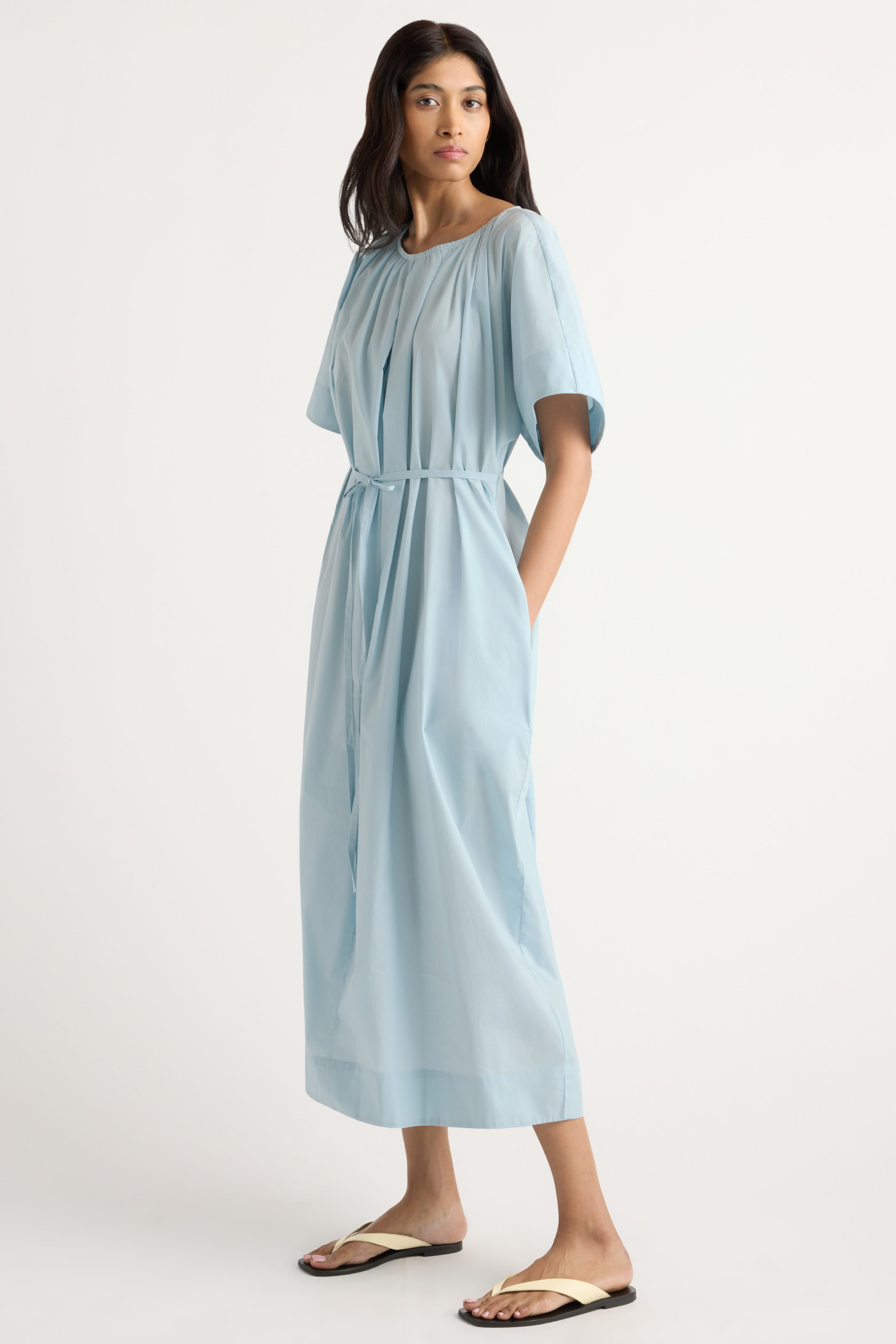 Katya Cotton Poplin Tie-Waist Dress Icy Blue / 1X