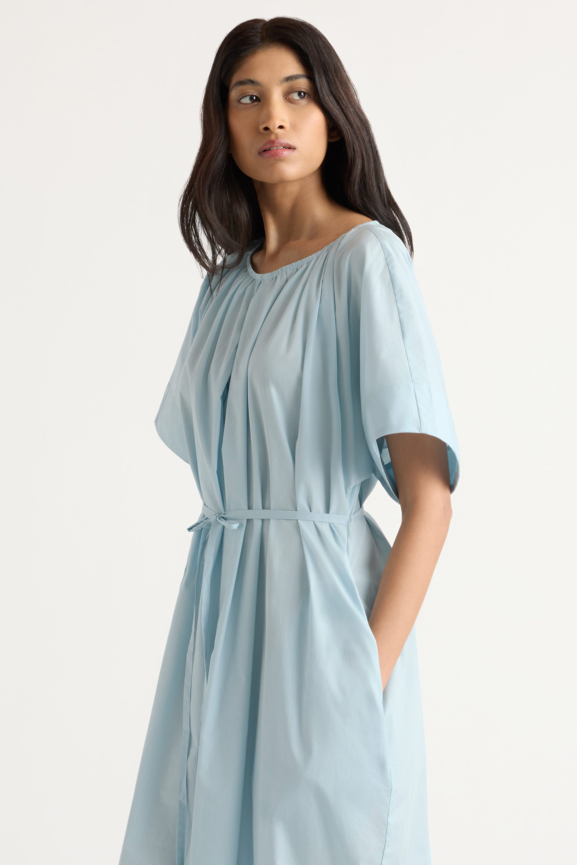 Katya Cotton Poplin Tie-Waist Dress Icy Blue / 1X