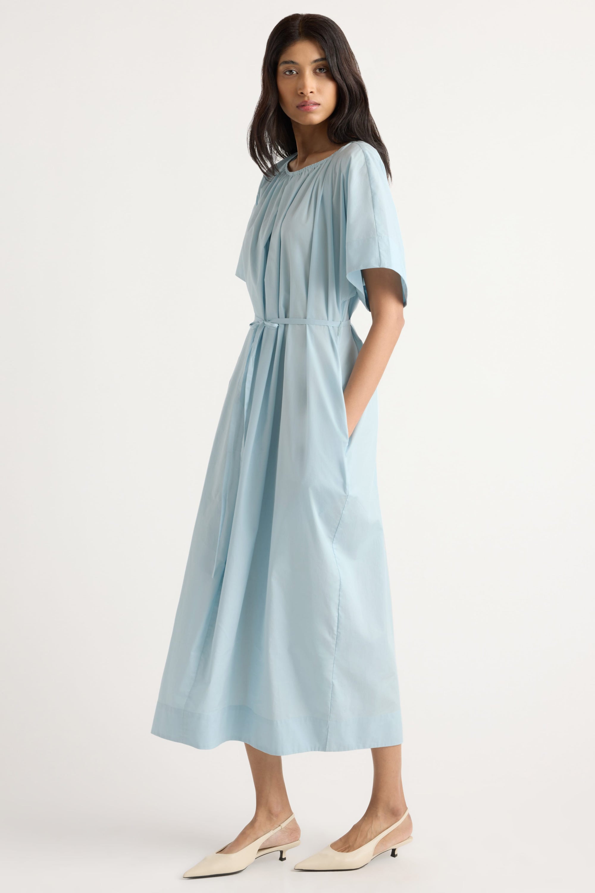 Katya Cotton Poplin Tie-Waist Dress Icy Blue / 1X