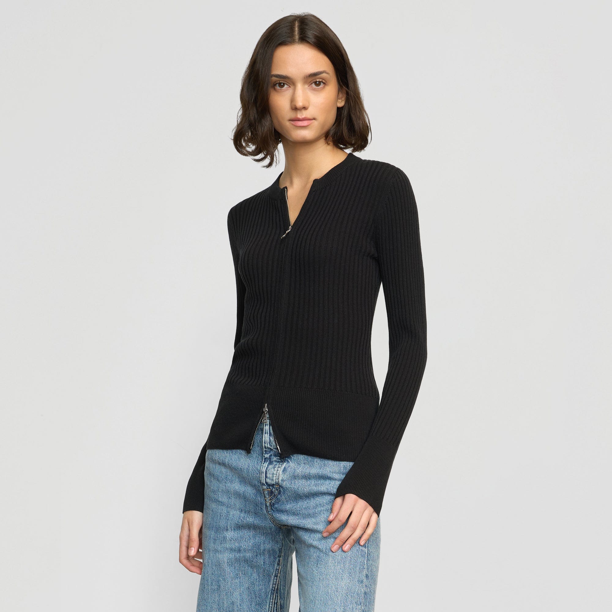 Kayla Ribbed Two-Way Zip Sweater