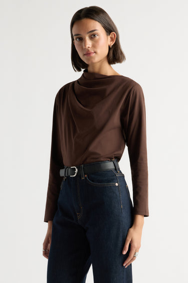 Olivia | Kenira Asymmetric-Neck Long-Sleeve Tee in Size Small