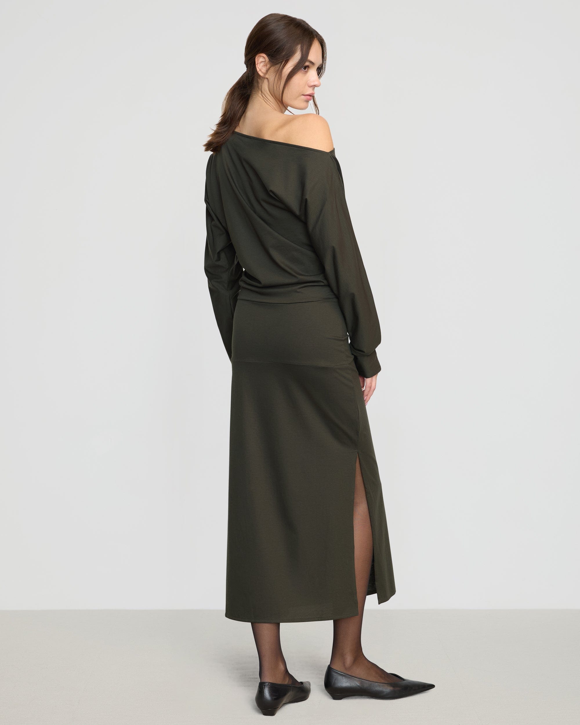 Kezia Off-Shoulder Satin Jersey Dress