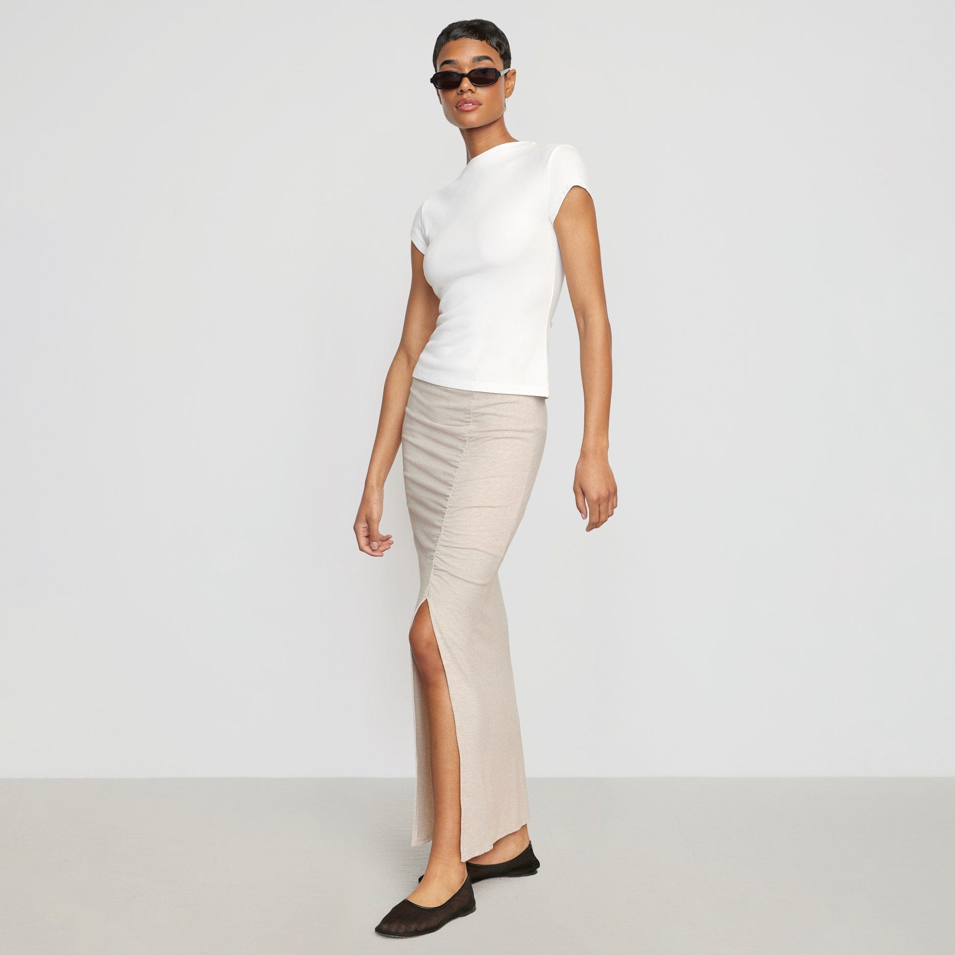 Kiki Ruched Side-Slit Midi Skirt - Main Image