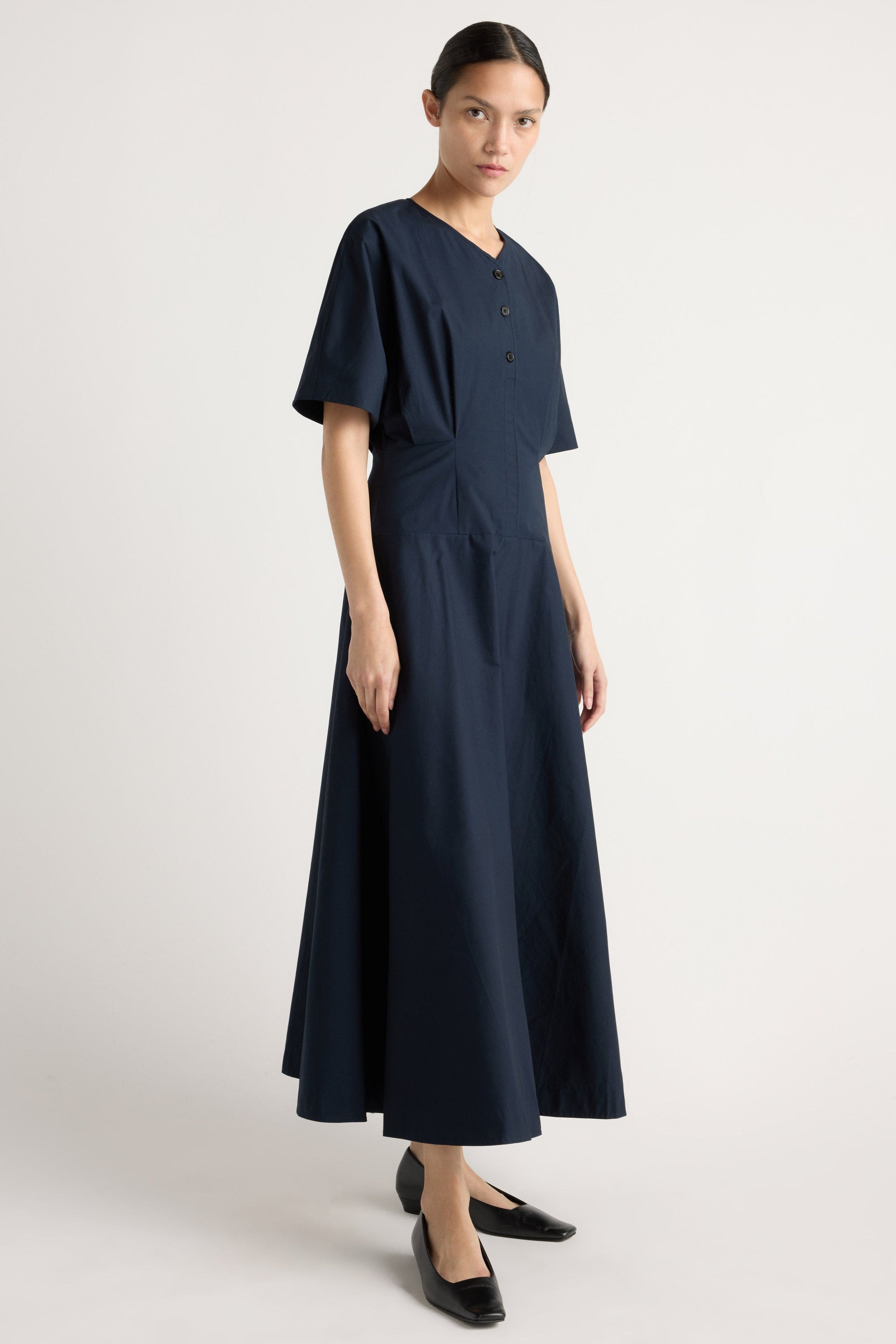 white christmas dresses Navy Blue Warm Cotton Waffle Fit and Flare Maxi Dress 62
