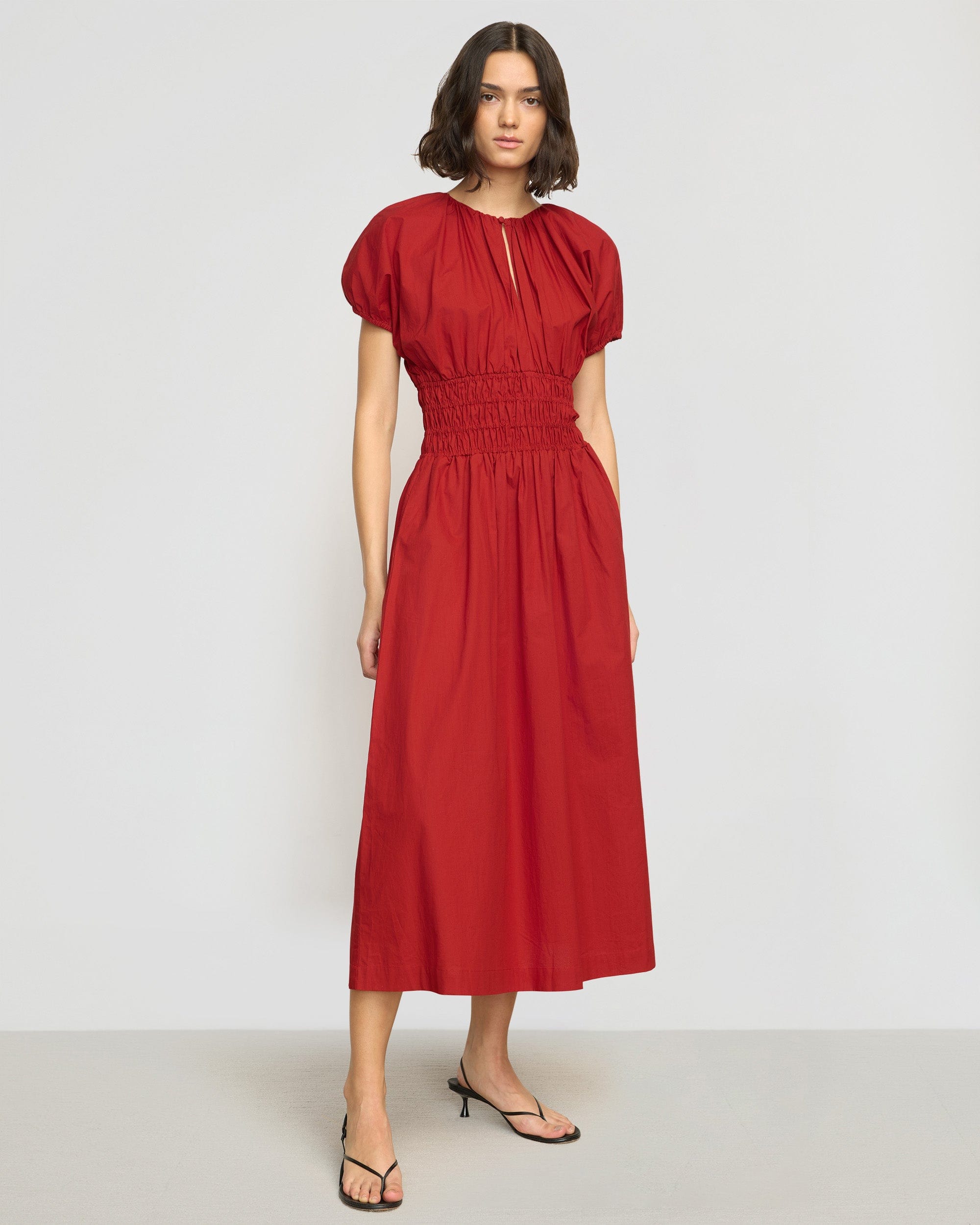 RED AND GREEN COTTON MIDIドレス Violet Cotton Midi Dress-Firecracker Red, Palm Flora | Boden USA