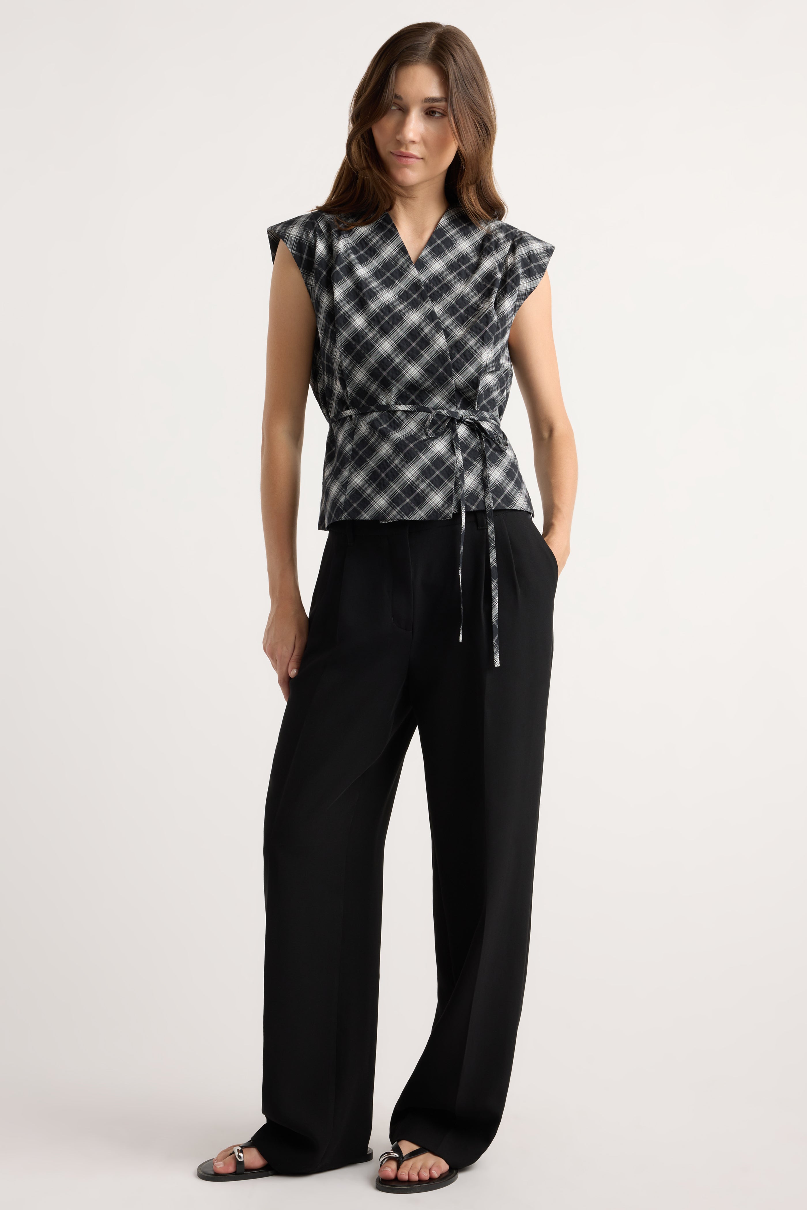 Lenore Plaid Tie-Wrap Vest