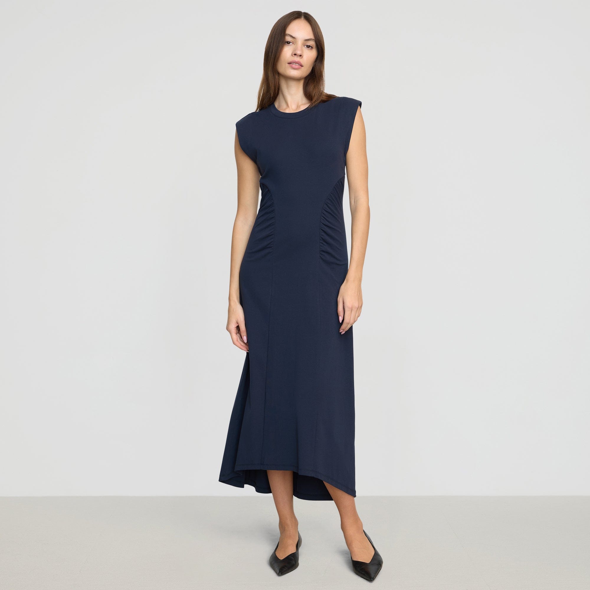 ワンピース laubeblanc Side-buckle Drape Dress navy Side-buckle