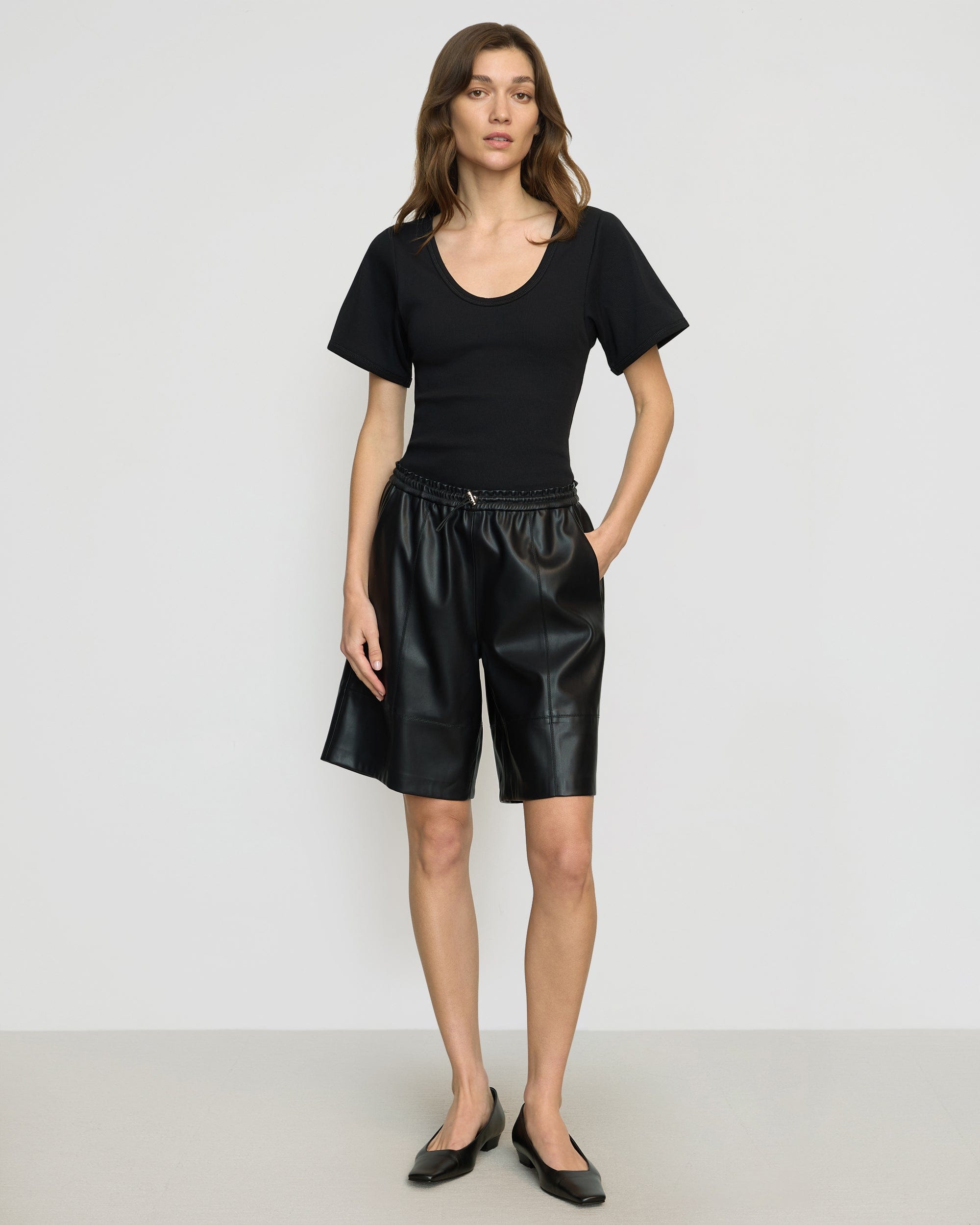 パンツ NKNIT vegan leather short pants black vegan leather short pants | NKNIT