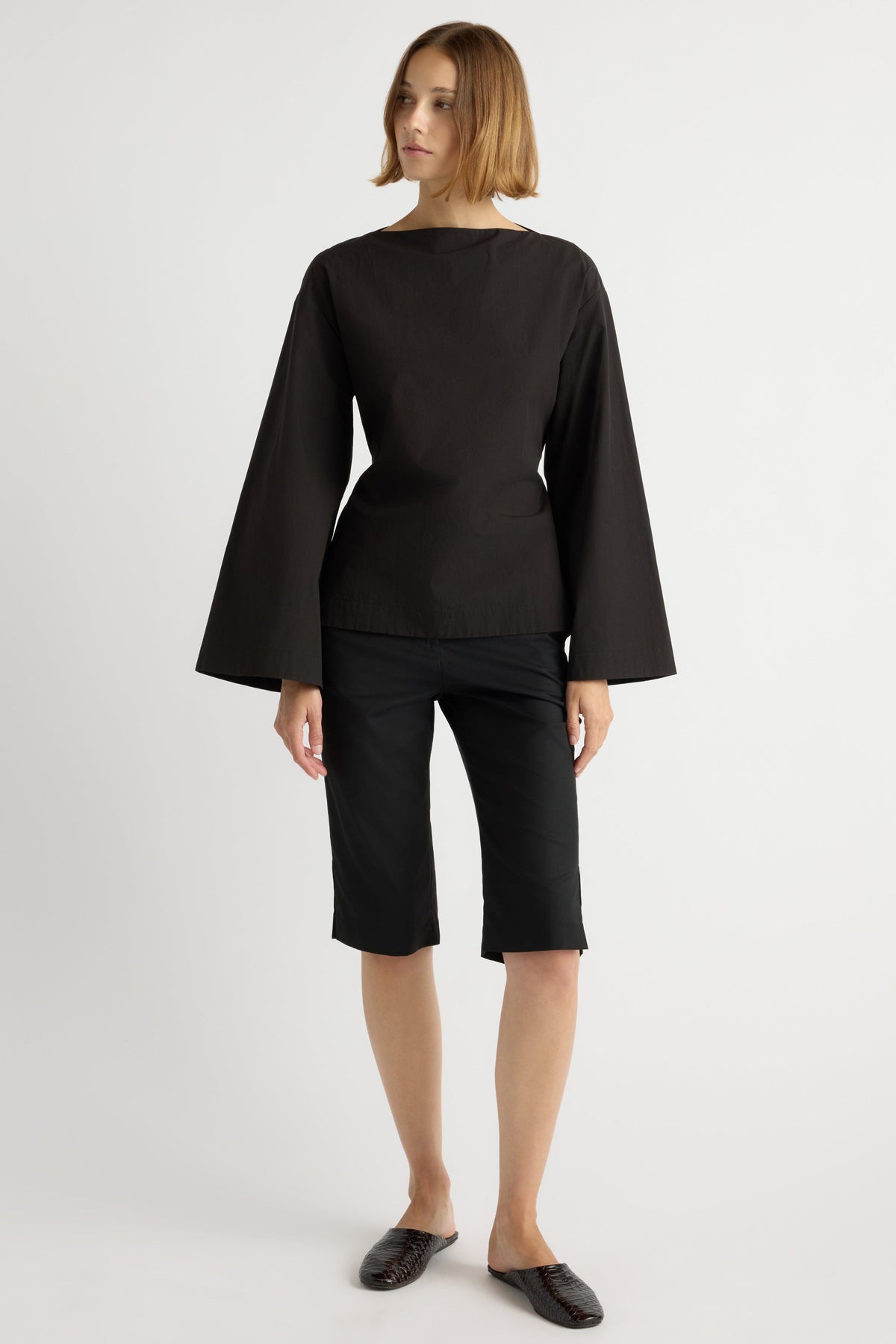 Lilian Sculpted Flare-Sleeve Blouse