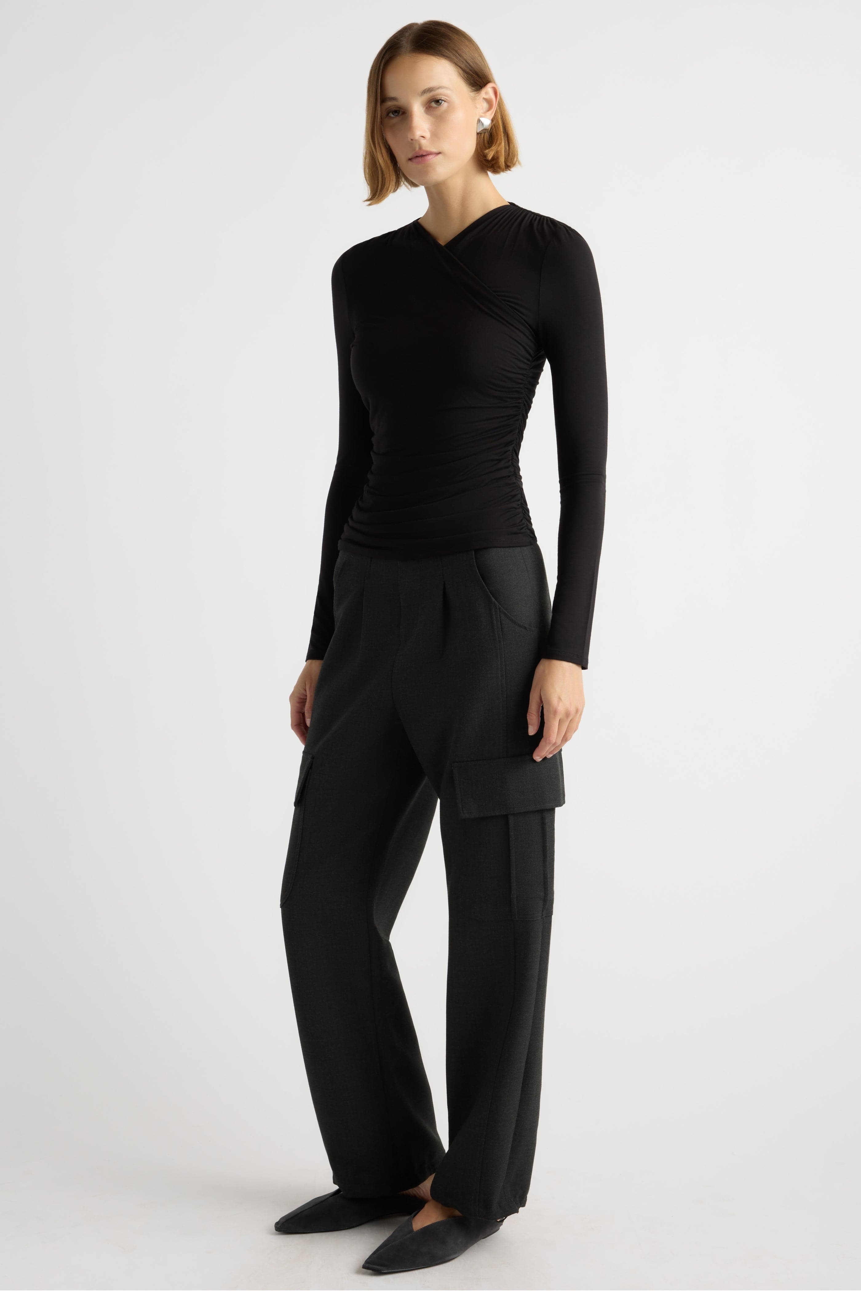 Lilou Wrap-Neck Long-Sleeve Tee