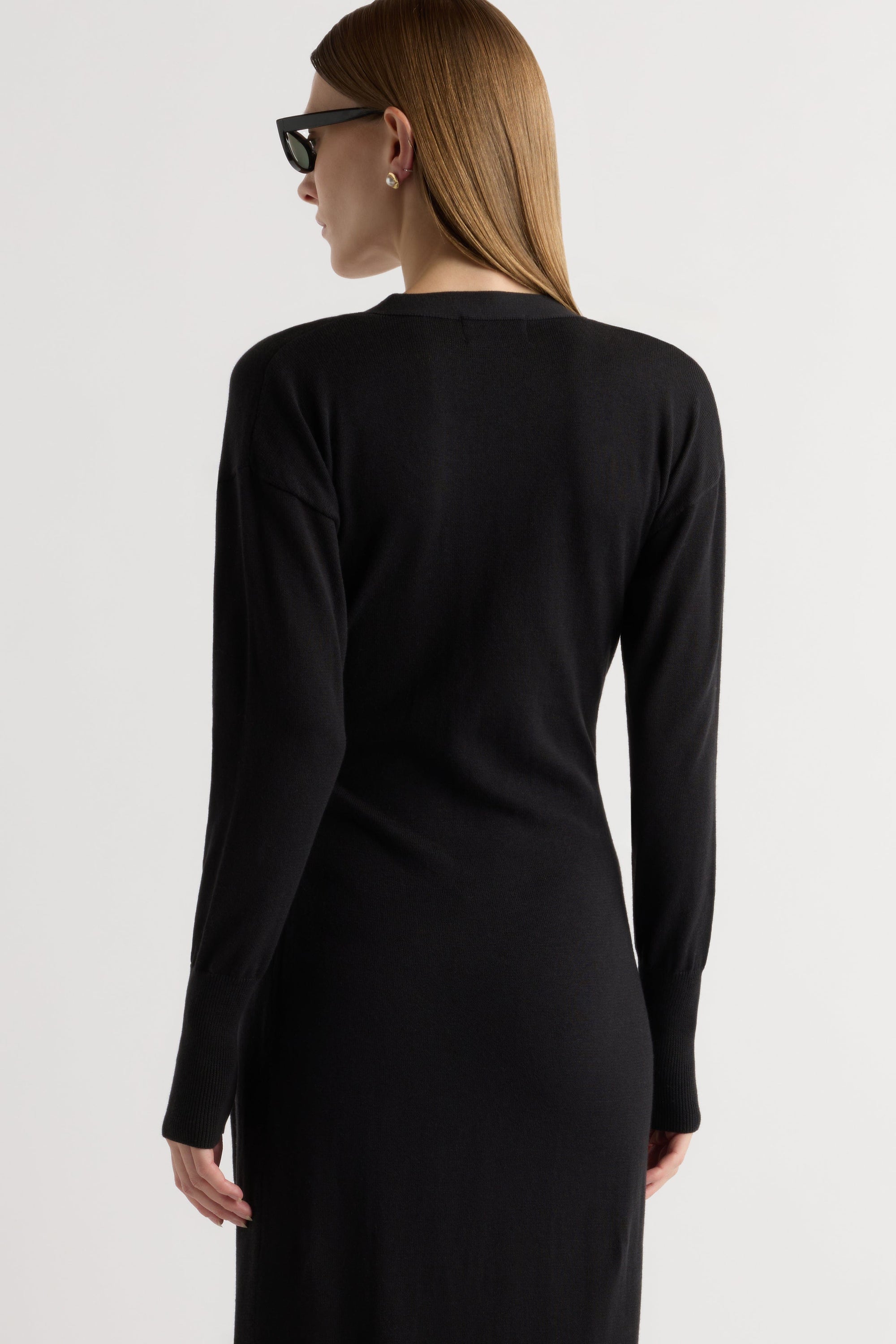 Linden Front-Wrap Sweater Dress Black / Regular / L Linden Front-Wrap Sweater Dress Black / Regular / L