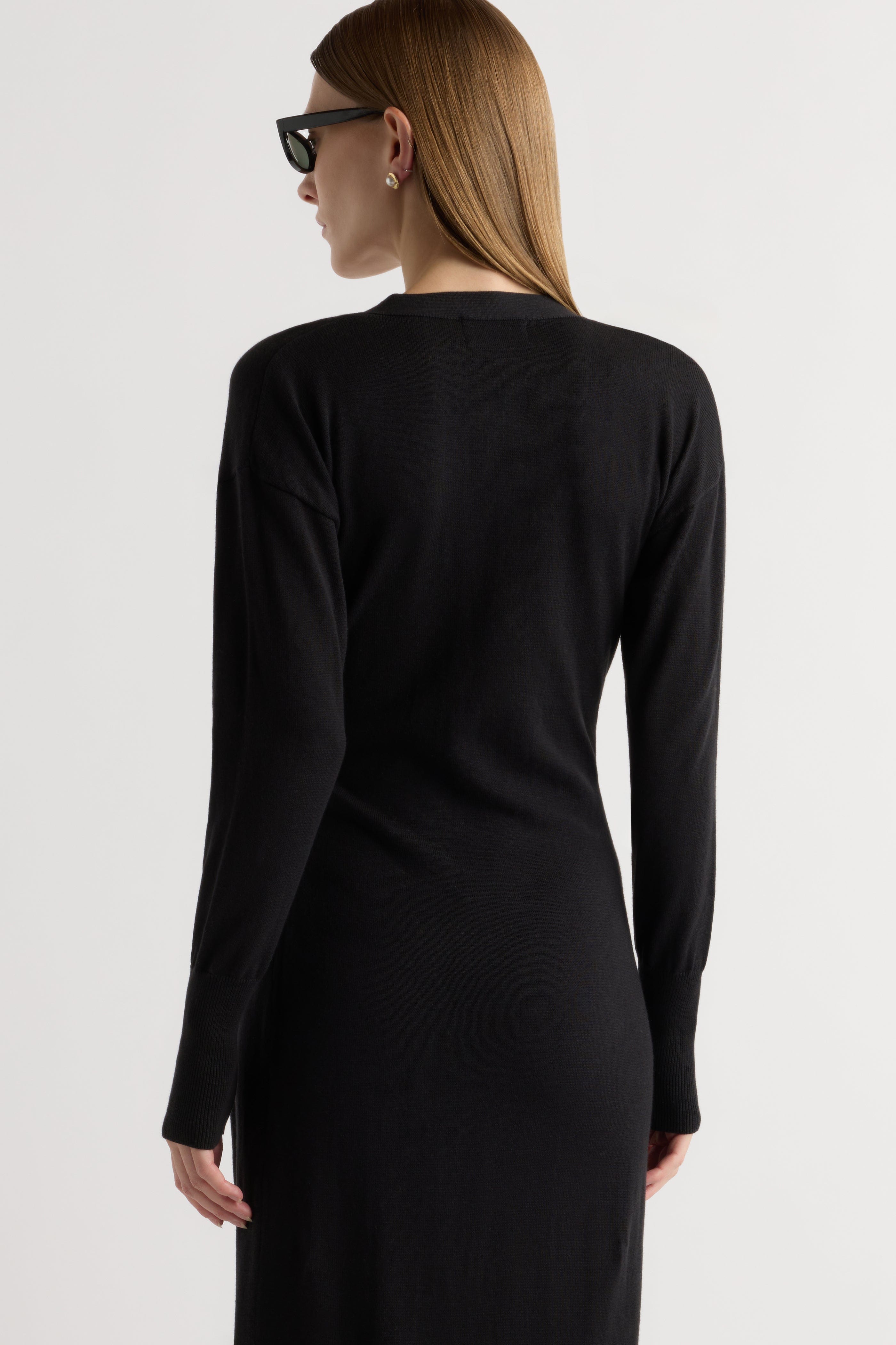 Linden Front-Wrap Sweater Dress Black / Regular / L Linden Front-Wrap Sweater Dress Black / Regular / L