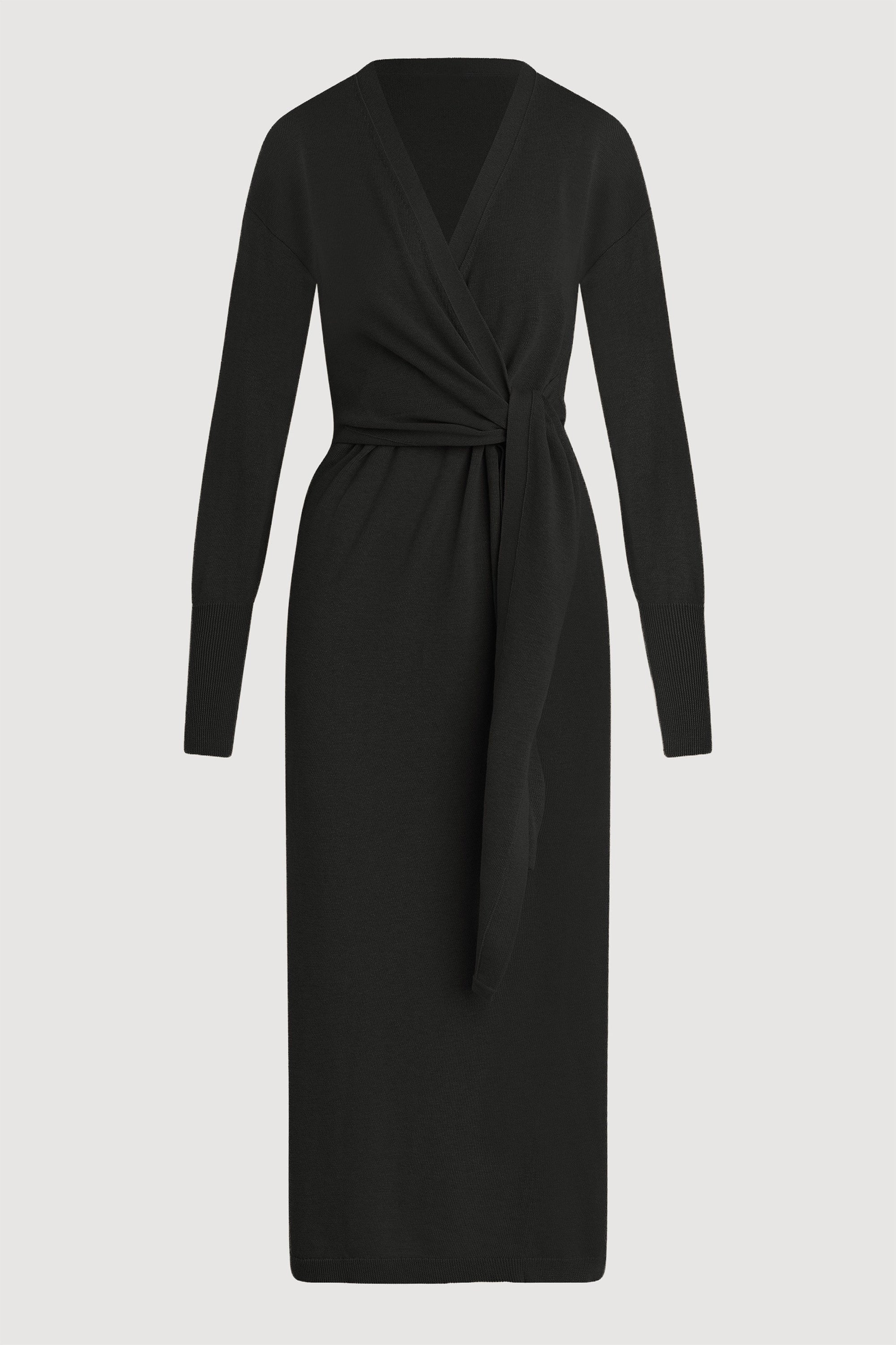 Linden Front-Wrap Sweater Dress Black / Regular / L Linden Front-Wrap Sweater Dress Black / Regular / L
