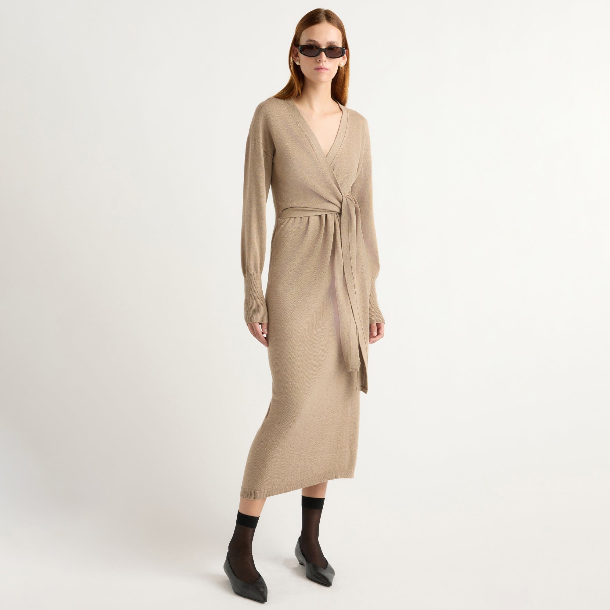 Linden Front-Wrap Sweater Dress