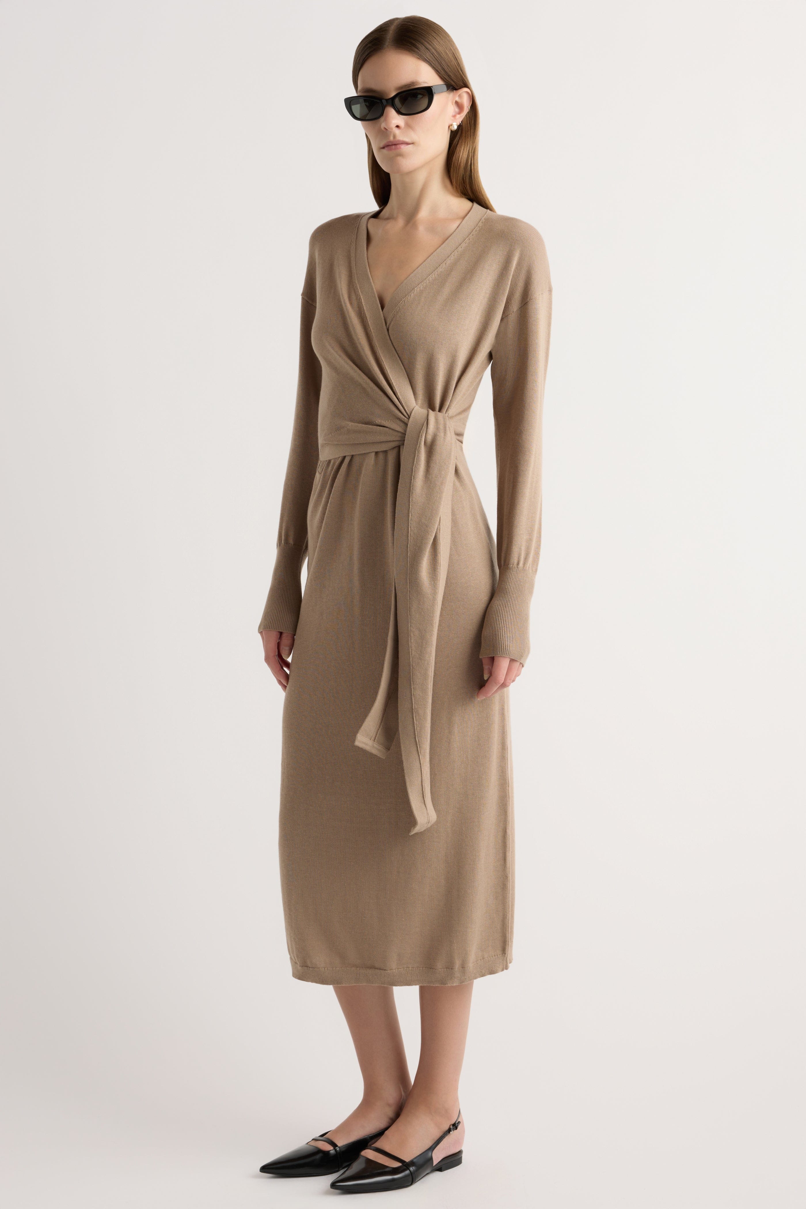 Linden Front-Wrap Sweater Dress