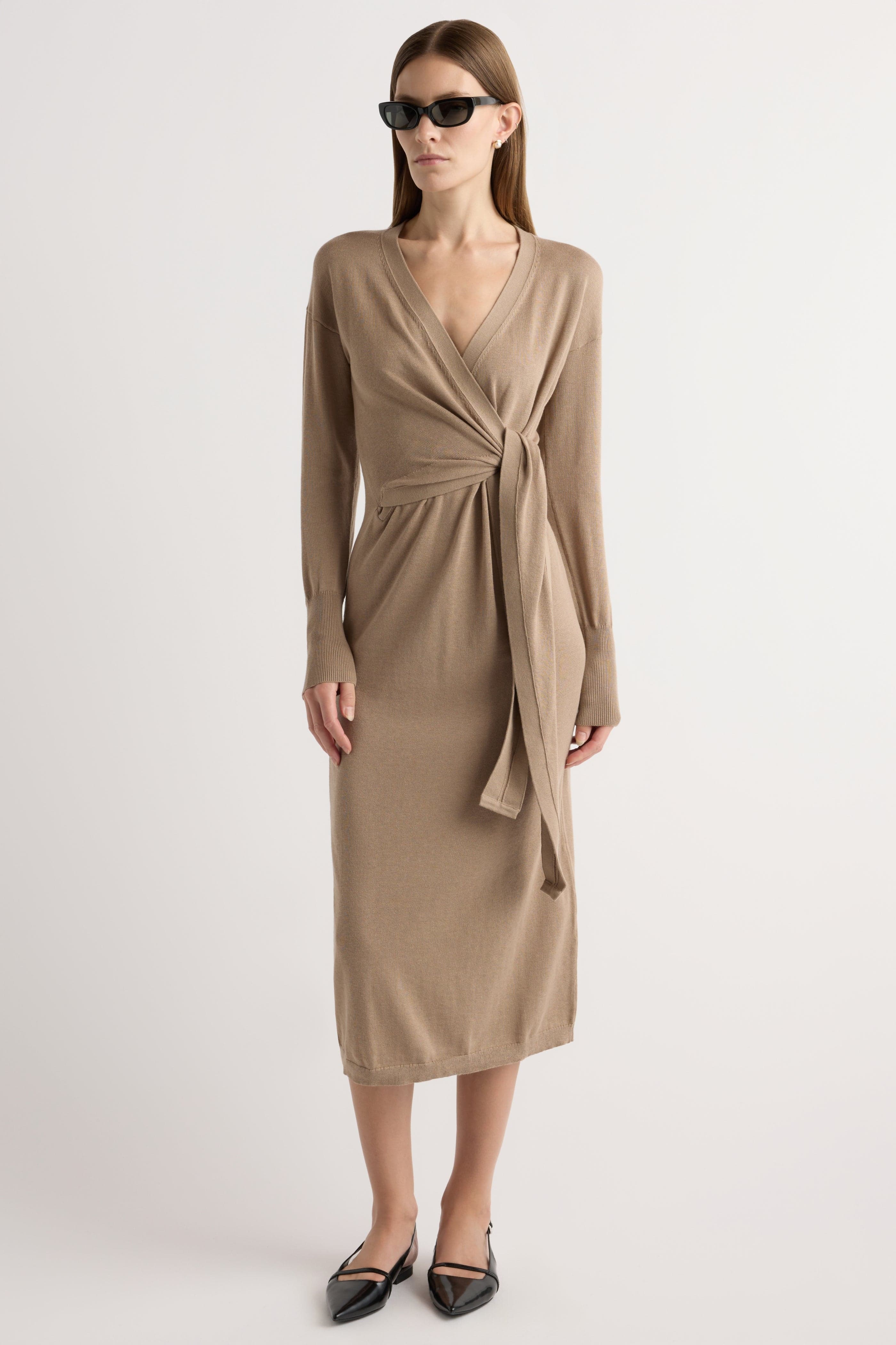 Linden Front-Wrap Sweater Dress