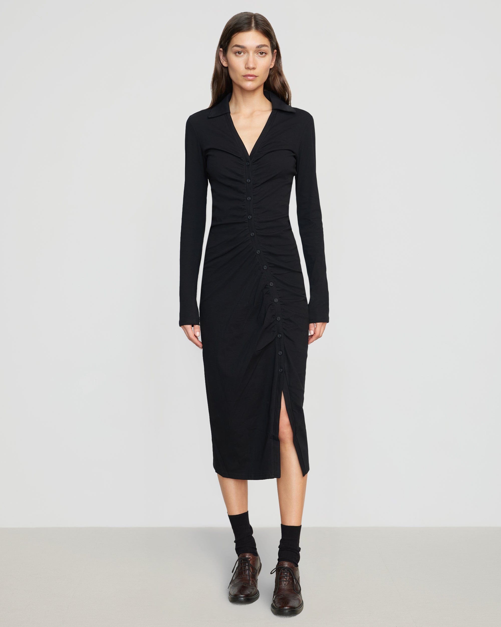 Lua Ruched Button Front Midi Dress