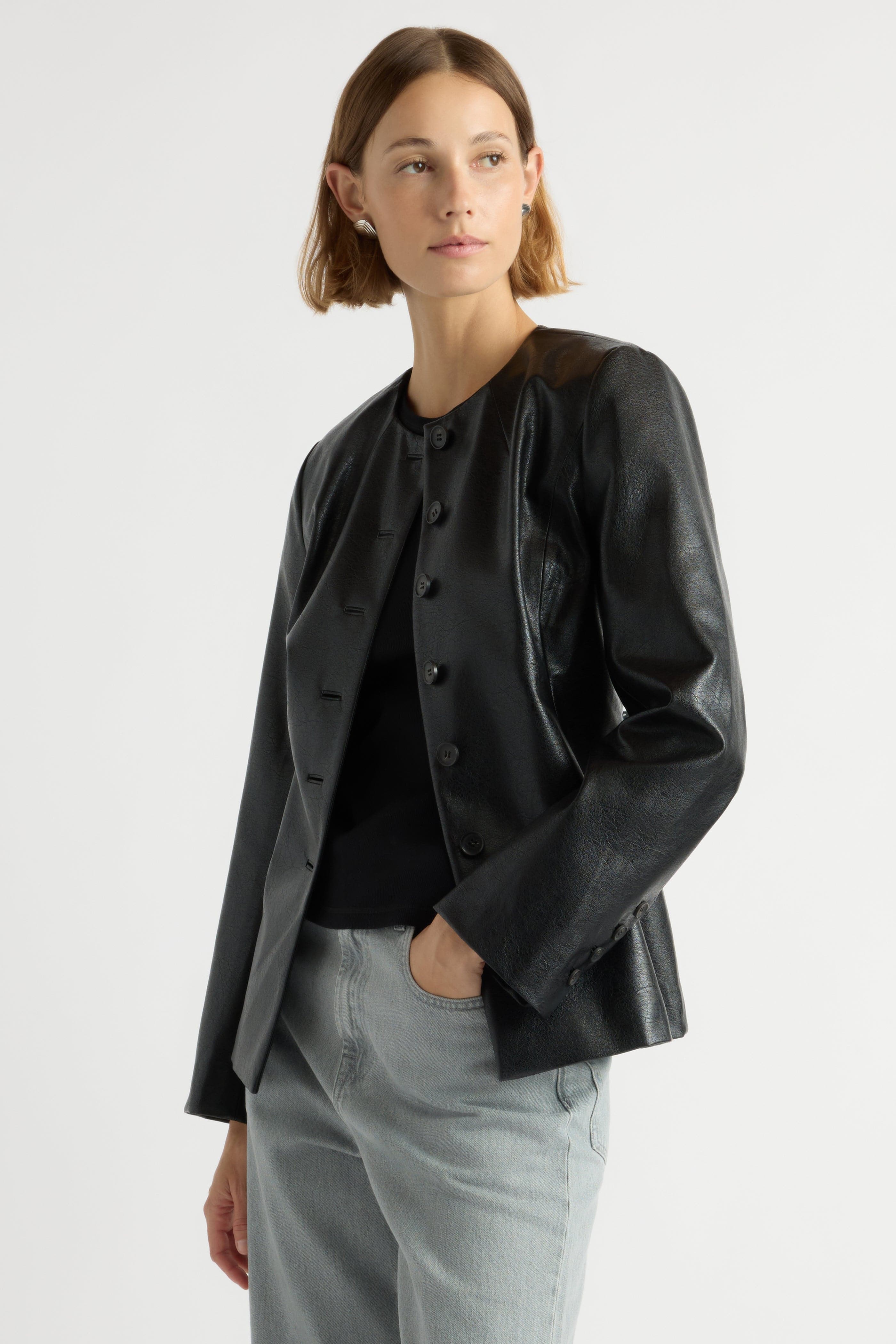 Maddox Sculpted Vegan Leather Blazer