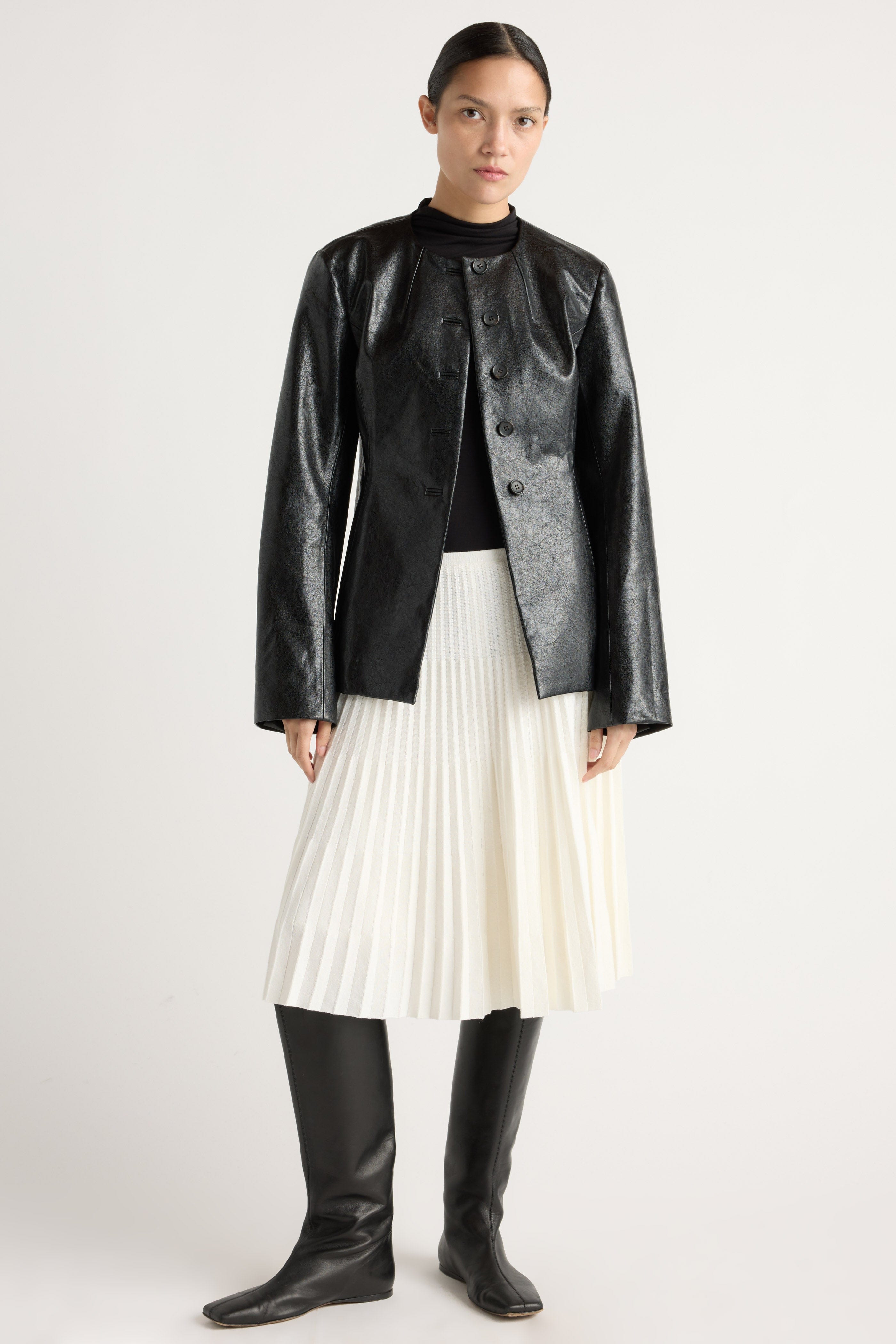 Maddox Sculpted Vegan Leather Blazer