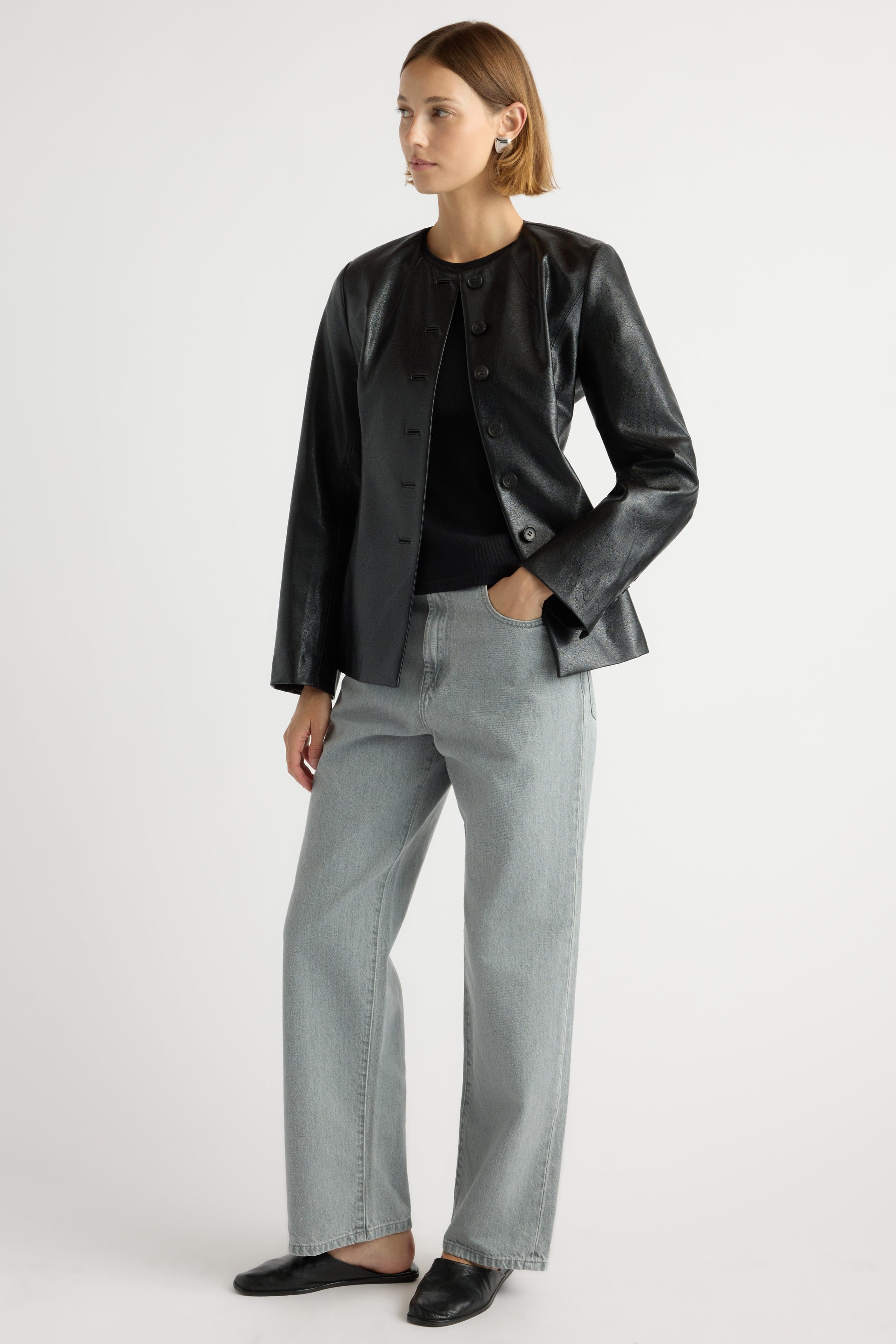 Maddox Sculpted Vegan Leather Blazer