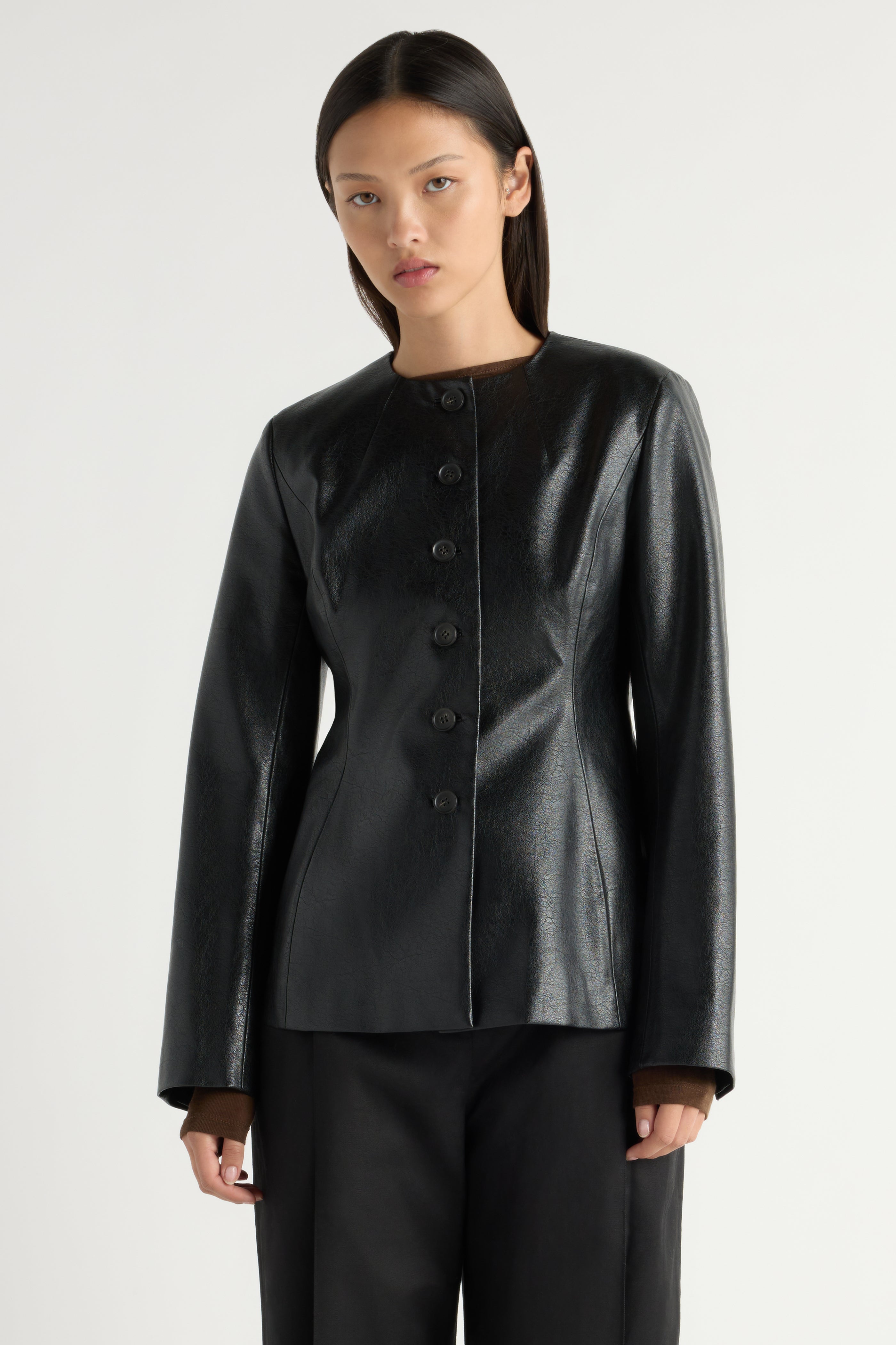 Maddox Sculpted Vegan Leather Blazer