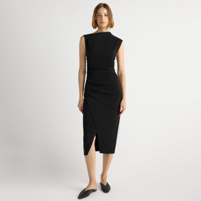 nakd asymmetric dress Xscape Women's Asymmetrical Neck Cap Sleeve Ruched High Slit Gown main image 1